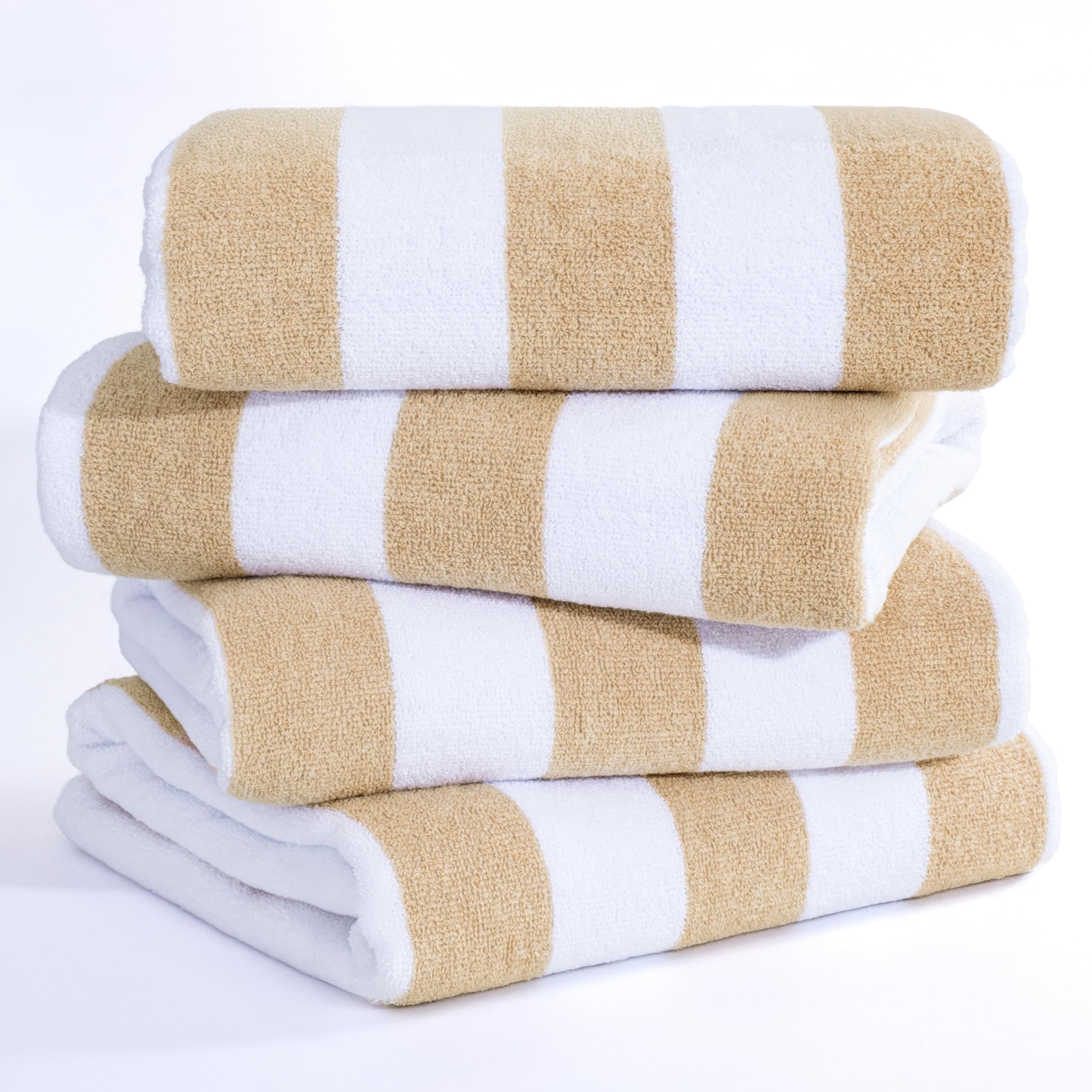 American Soft Linen Cabana Striped Beach Towels, 30x60 inch 4 Piece Oversize Pool Towels, Quick Drying Sand Free Swim Towels, Beige