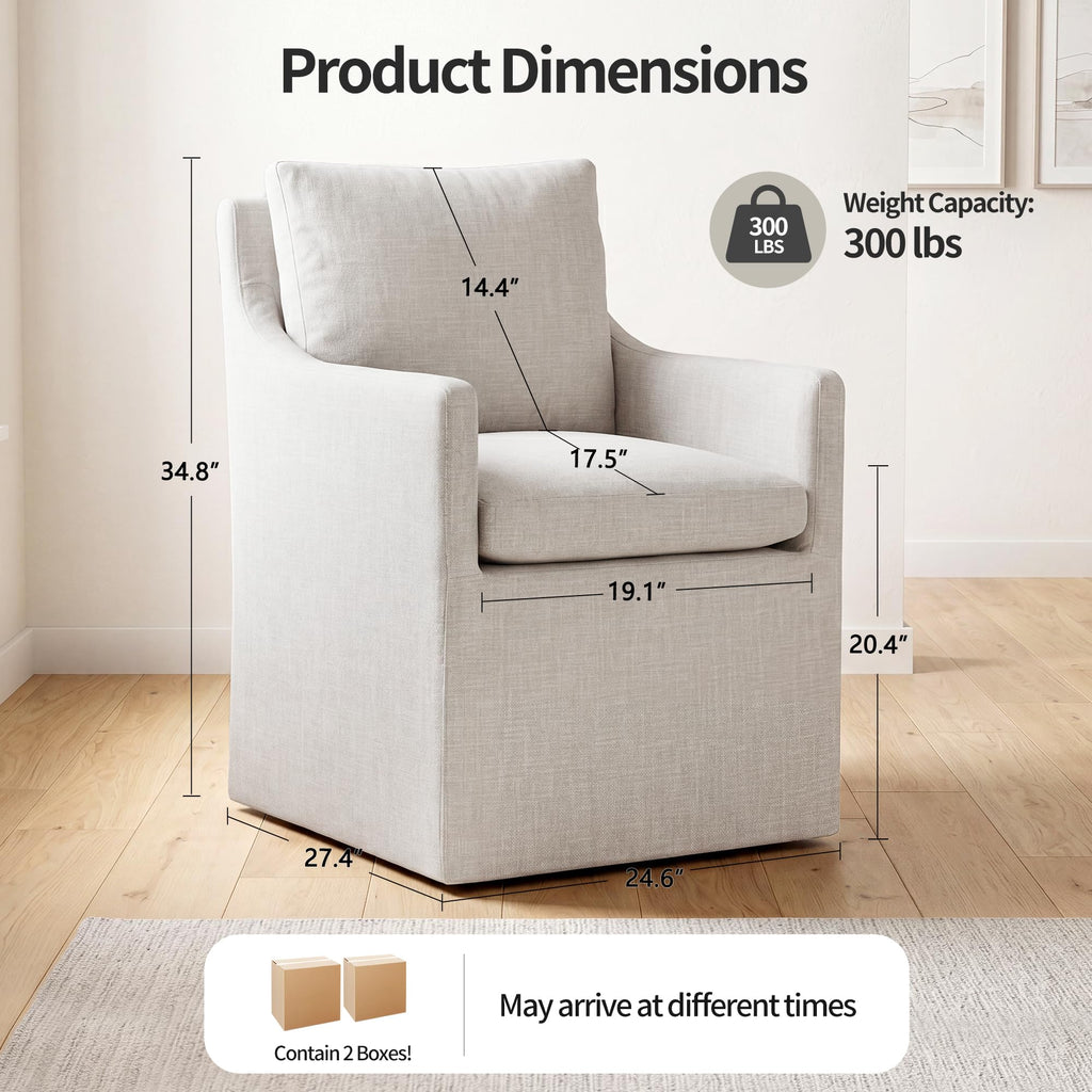 DUHOME Upholstered Dining Chair,Linen Accent Chair for Living Room,Single Sofa with 4 Casters,Upholstered Armchair for Bedroom Reading Waiting Kitchen Dining Room