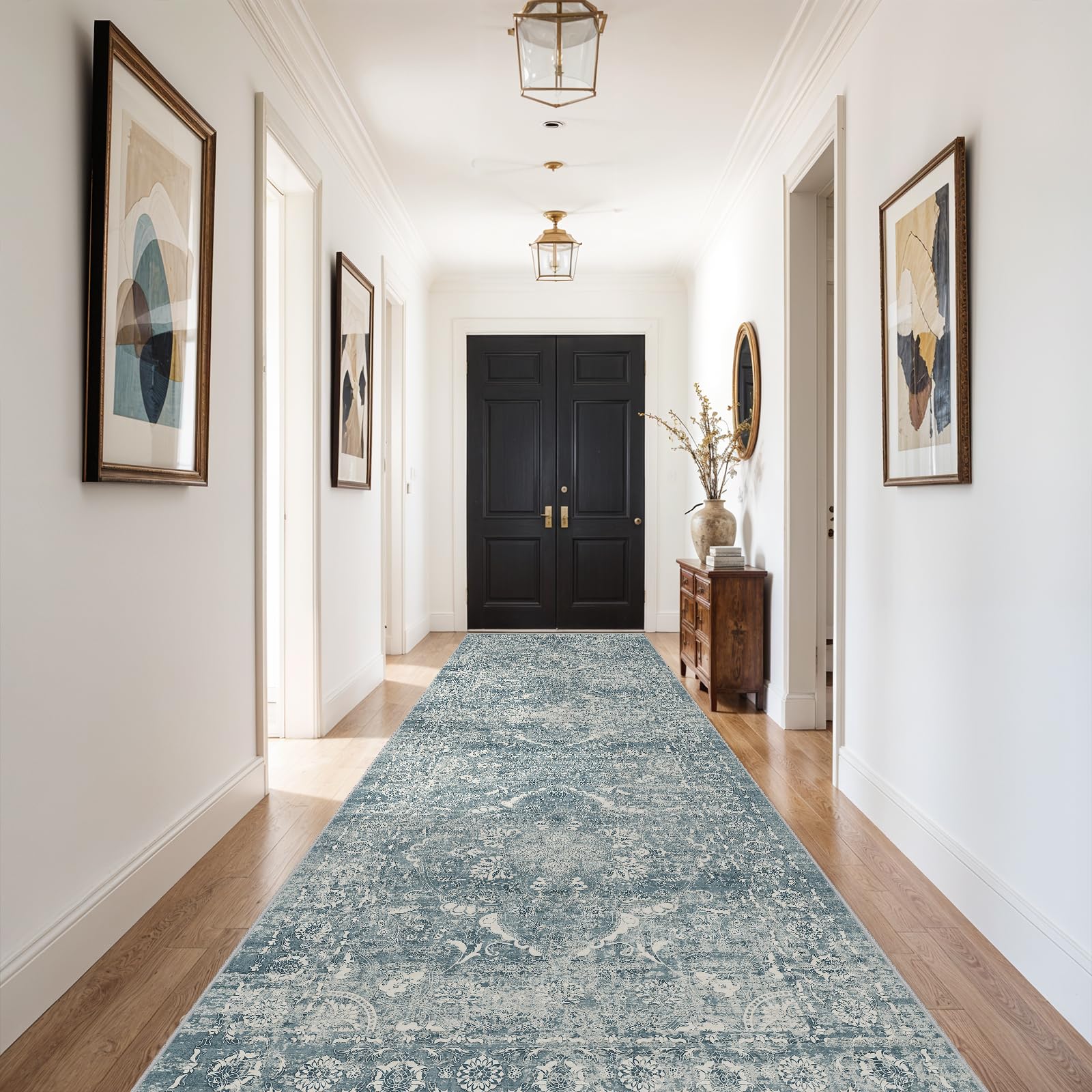 2x5 Washable Kitchen Runner Rug - Soft Low Pile Floral Animal Cat Print Rugs with Non-Slip Backing Waterproof Stain-Resistant Indoor Carpet for Hallway Entryway Bathroom Bedroom (Black)