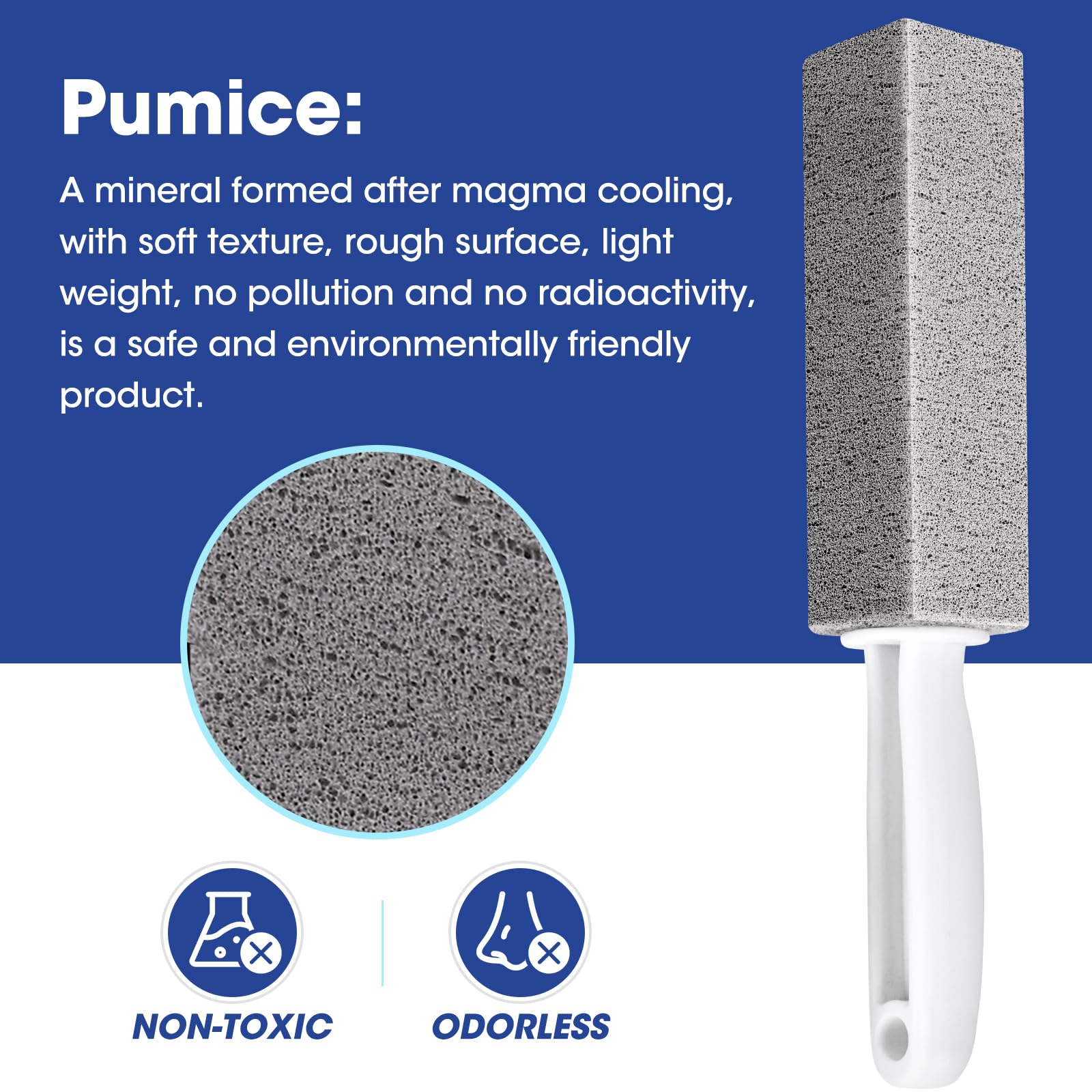 AZEN 5 Pack Pumice Stone for Cleaning, Pumie Scouring Stick with Handle, Pumice Stone Toilet Bowl Cleaner, Hard Water Stain Remover for Toilet, Bathroom, Kitchen Sink, Grill