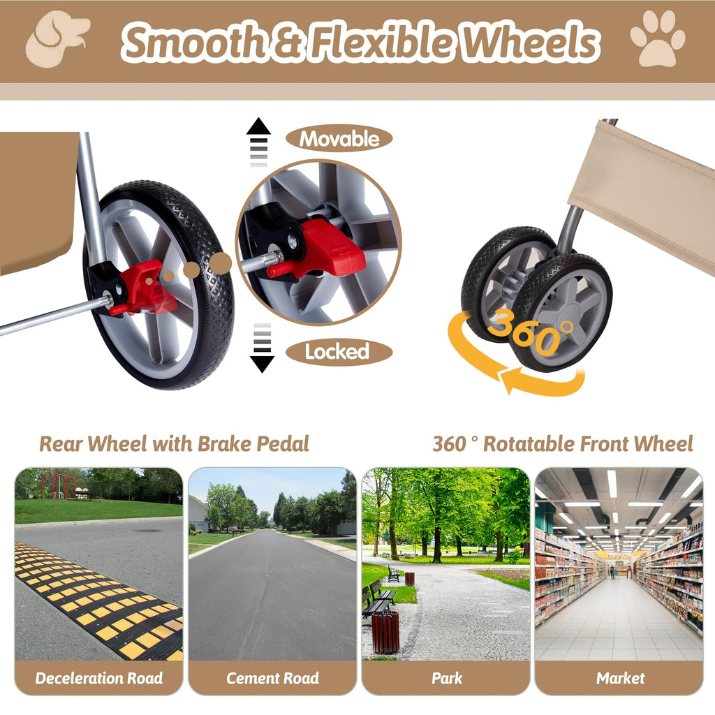 Pet Stroller, 4 Wheels Pet Strolling Cart for Medium/Small Dogs and Cats, Foldable Cat Jogger/Dog Stroller with Cup Holder, Storage Basket, Breathable Mesh, All-Season Pet Carrier, Black