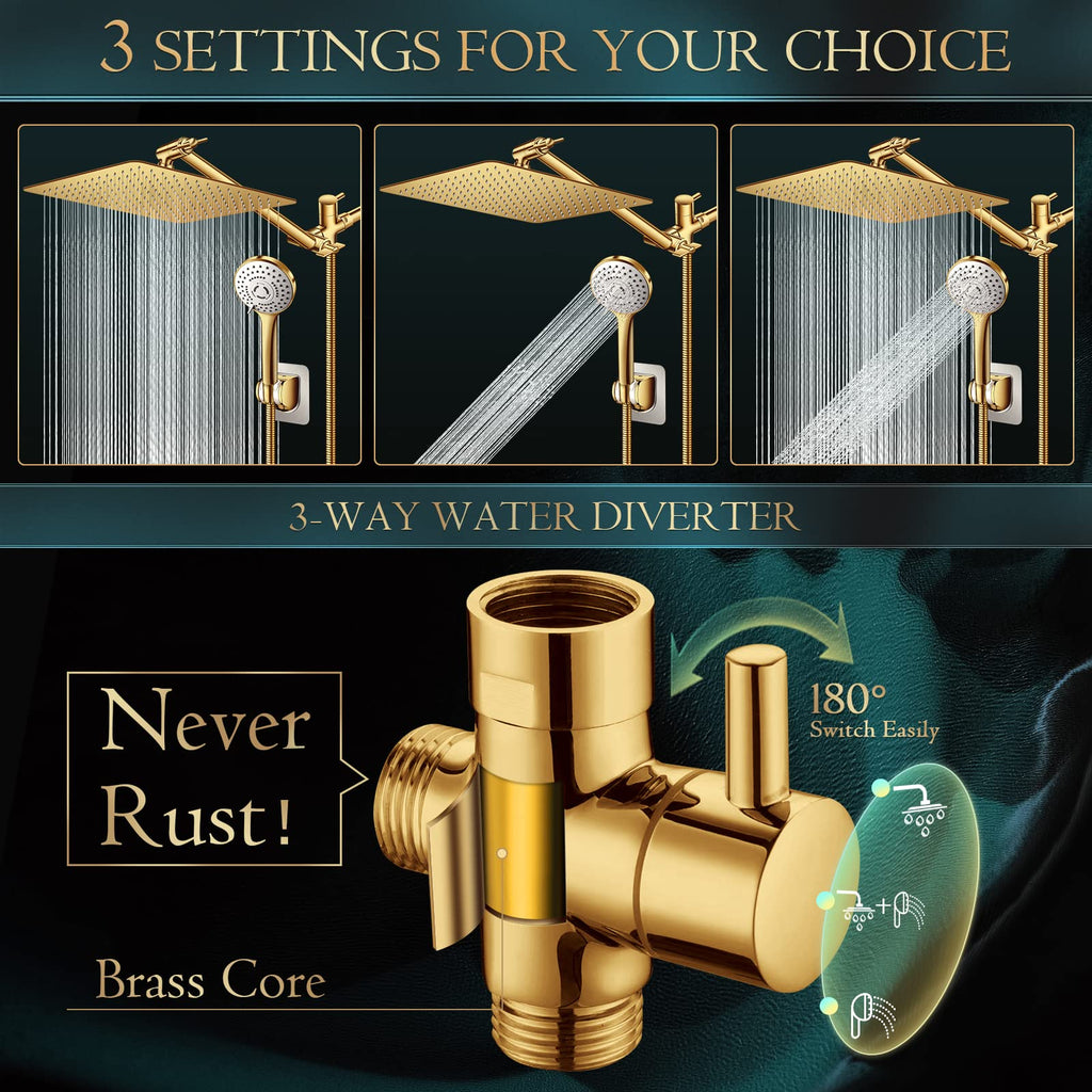 Shower Head Combo(Brushed Nickel),8 Inch High Pressure Rain Shower Head with 11 Inch Adjustable Extension Arm and 5 Settings Handheld Shower Head Combo,Powerful Shower Spray Against Low Pressure Water