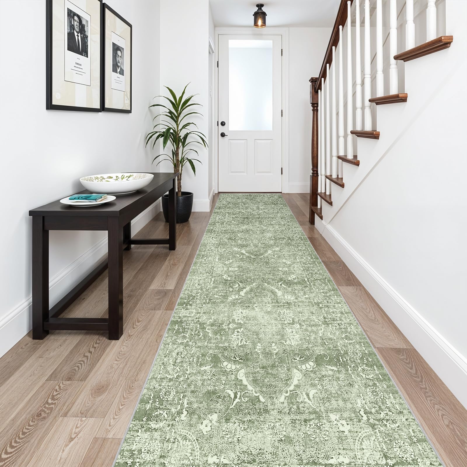 2x5 Washable Kitchen Runner Rug - Soft Low Pile Floral Animal Cat Print Rugs with Non-Slip Backing Waterproof Stain-Resistant Indoor Carpet for Hallway Entryway Bathroom Bedroom (Black)
