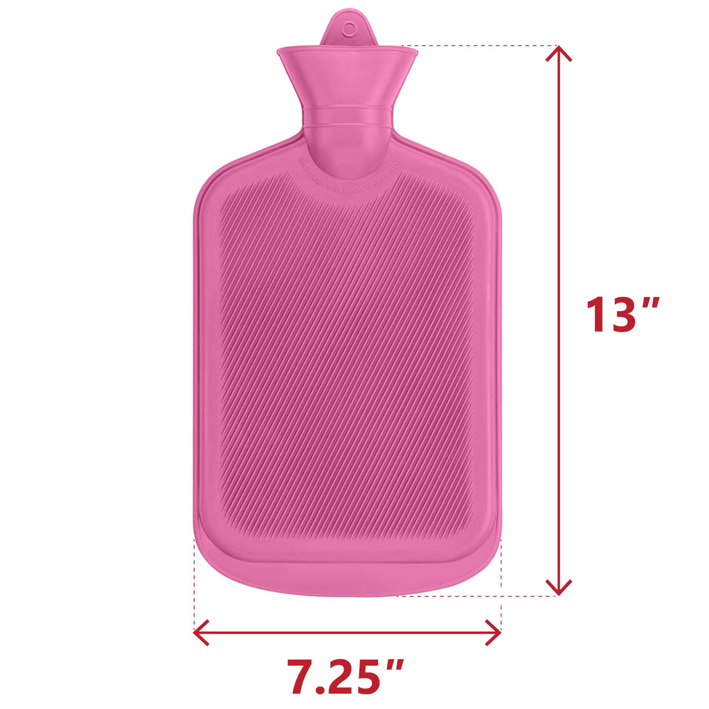 SteadMax [2 Pack] Hot Water Bottles, 2L (68oz) Natural Rubber -BPA Free- Durable Large Hot Water Bag for Hot Compress and Heat Therapy, Pain Relief Heating Pad, (Random Colors)