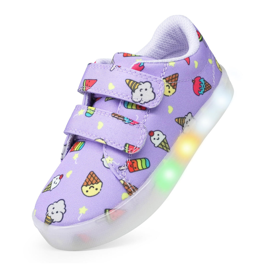 YESKIS Boys Girls Light Up Shoes Vivaki LED Canvas Cartoon Casual Sneakers for Toddler Little Kid Size 5-12