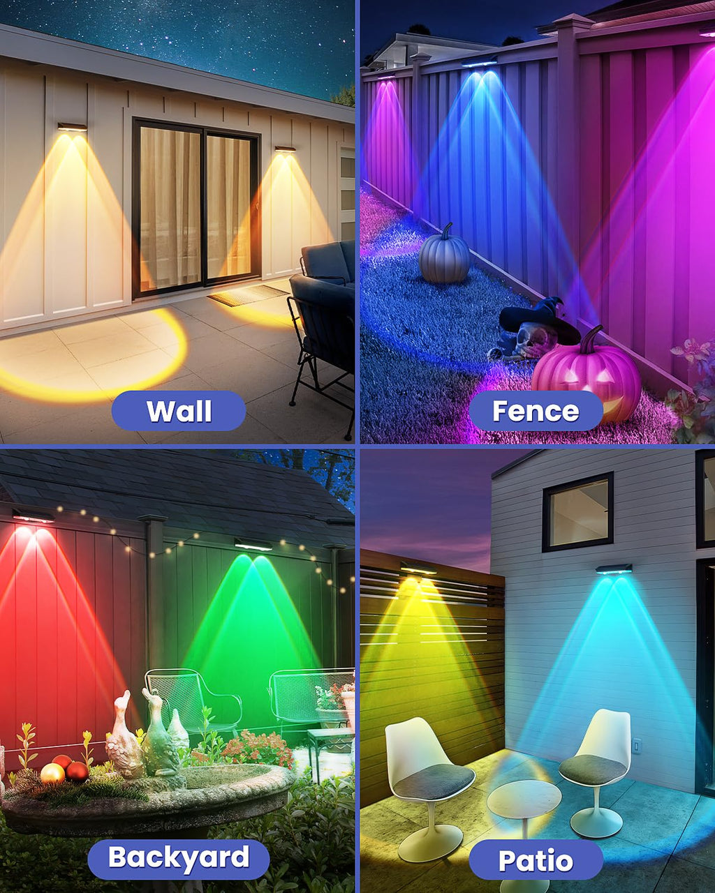 Solar Fence Lights Outdoor, 2 Pack Warm/Neutual/Cool White Fence Solar Lights with 2 LED, IP65 Waterproof, Backyard Patio Decor for Deck, Wall, Railing, Pool, Stair