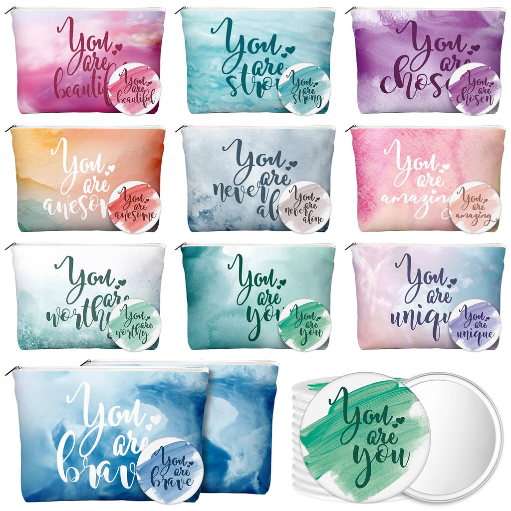 Vercraft 20 Pcs Employee Appreciation Gift for Women Inspirational Canvas Makeup Bag Portable Compact Mirror Bulk Cosmetic Bag Thank You Party Favor for Women Coworker Nurse (Bohemian,Boho)