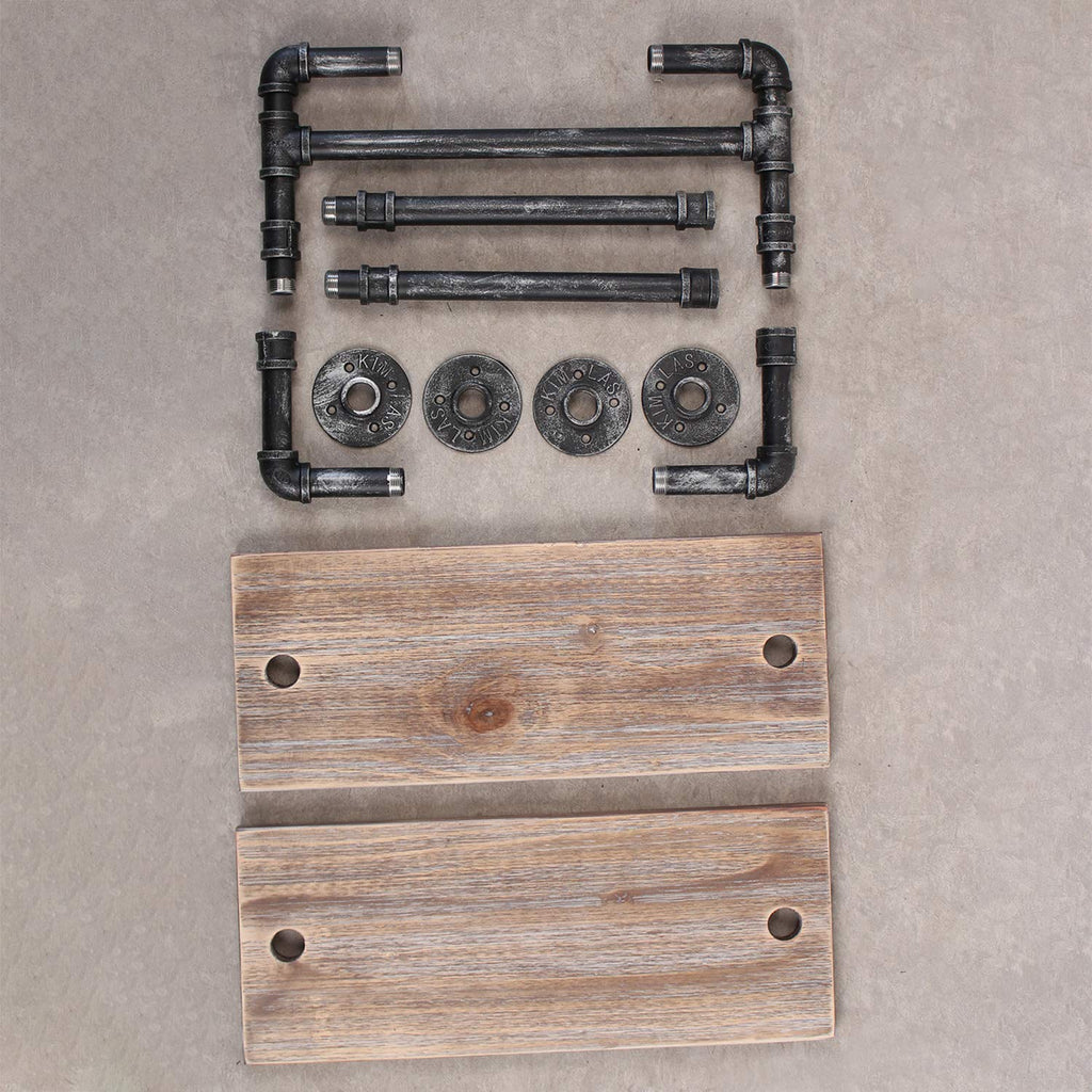 MBQQ Industrial Pipe Shelf Bathroom Shelves Wall Mounted,19.6in Rustic Wood Shelf with Towel Bar,1 Tier Farmhouse Towel Rack,Pipe Shelving Floating Shelves Towel Holder,Black & White