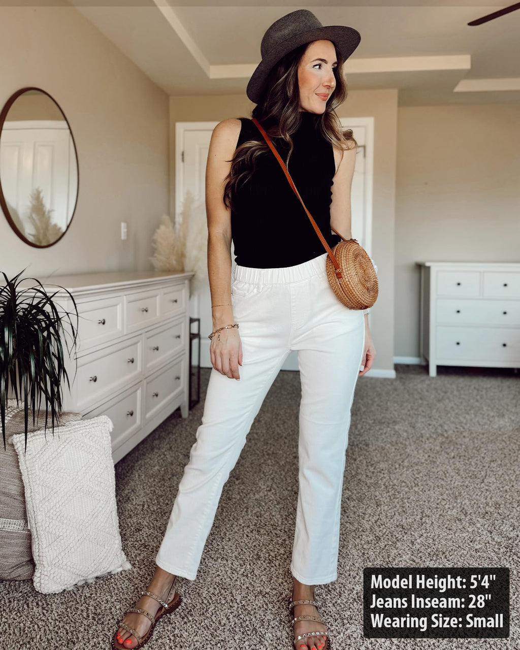 GRAPENT Straight Leg Jeans for Women Trendy Pull On High Waisted Cropped Elastic Waist Stretchy Denim Pants Ankle Jeans