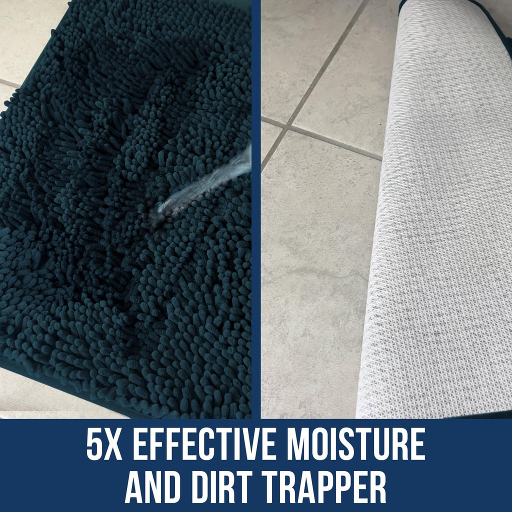 Muddy Mat Chenille Bathroom Rugs Quick Dry Microfiber Mats Non Slip Washable, Extra Thick, Soft and Highly Absorbent Bath Mats for Bathroom, Kitchen, and Shower Floor - Atlantic Blue Small 28"X18"