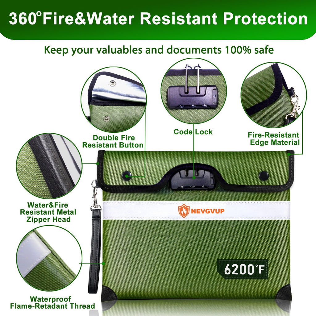 Fireproof Money Bag 4200°F - Heat Insulated, 9.8 x 6.5" Small Fireproof Document Bags with Waterproof Zipper, Fire proof Bag with Reflective Strip and Fireproofs Edeging, Fire Pouch Set for Valuables