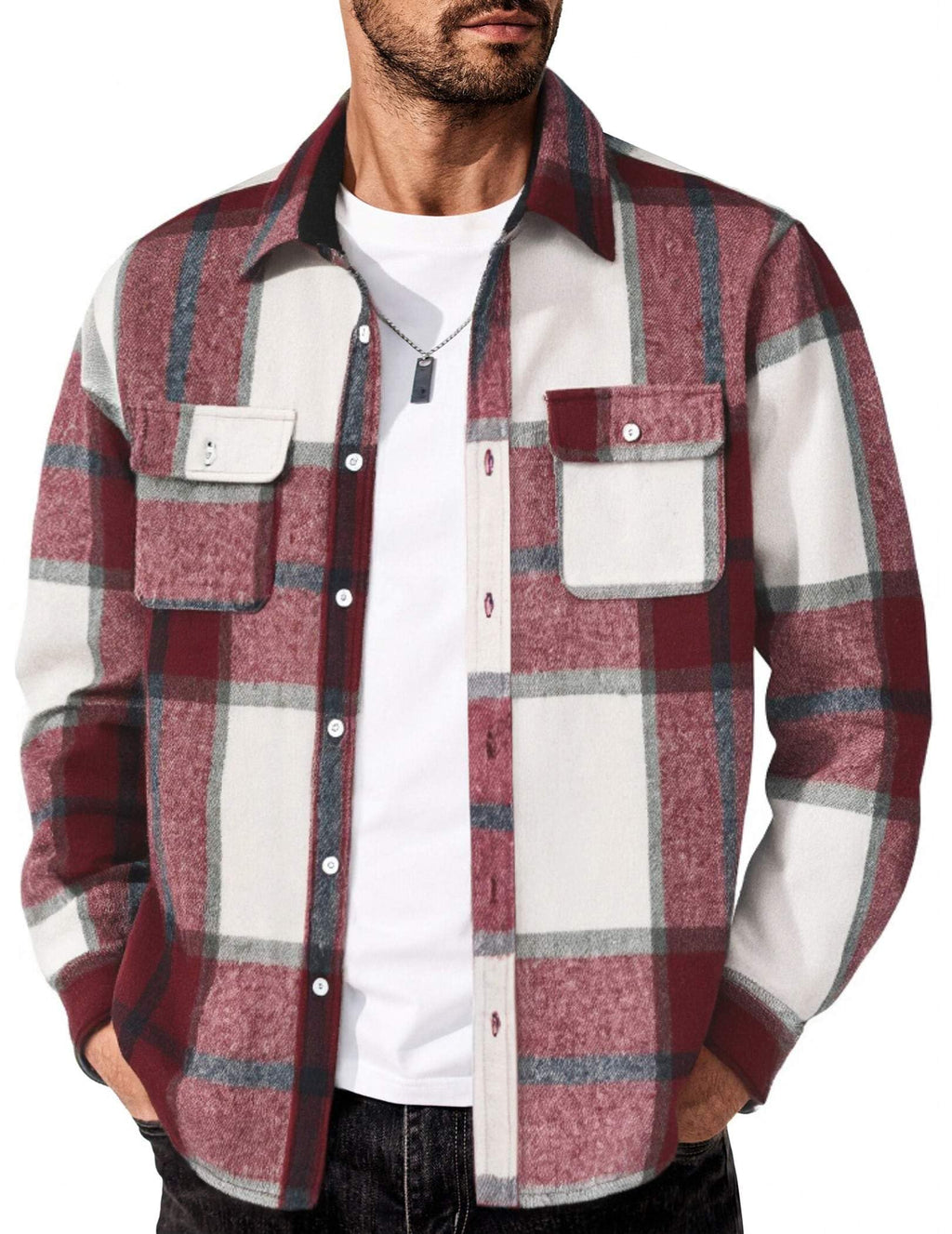 COOFANDY Men's Flannel Shirts Long Sleeve Cotton Plaid Shirt Jacket Casual Button Down Shirt with Pockets