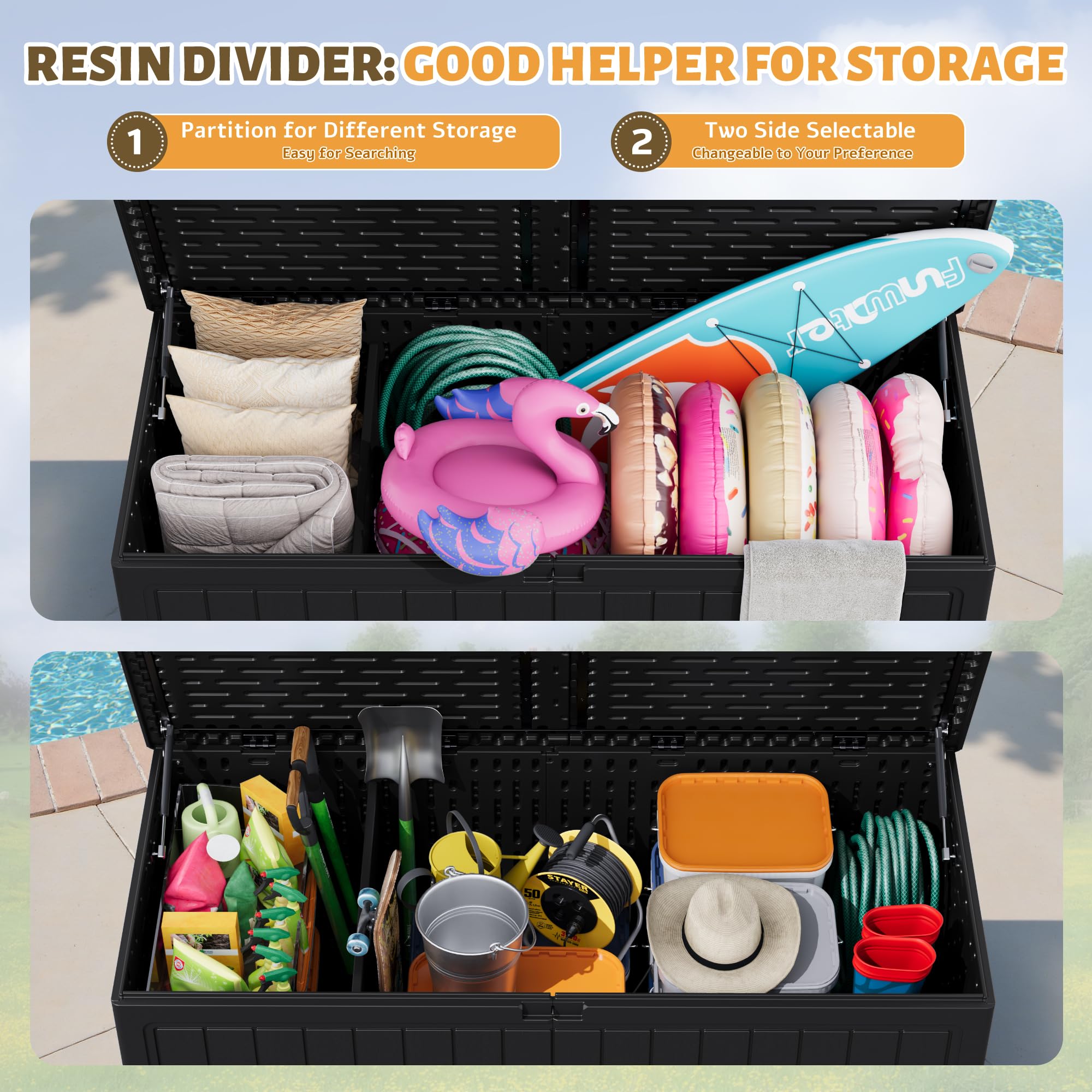 Flamaker Deck Box 30 Gallon, Waterproof Resin Small Storage Box with Lid, Outdoor Patio Furniture Cushion Garden Tool Organizer, Lockable Package Delivery Box for Porch Balcony (Black)