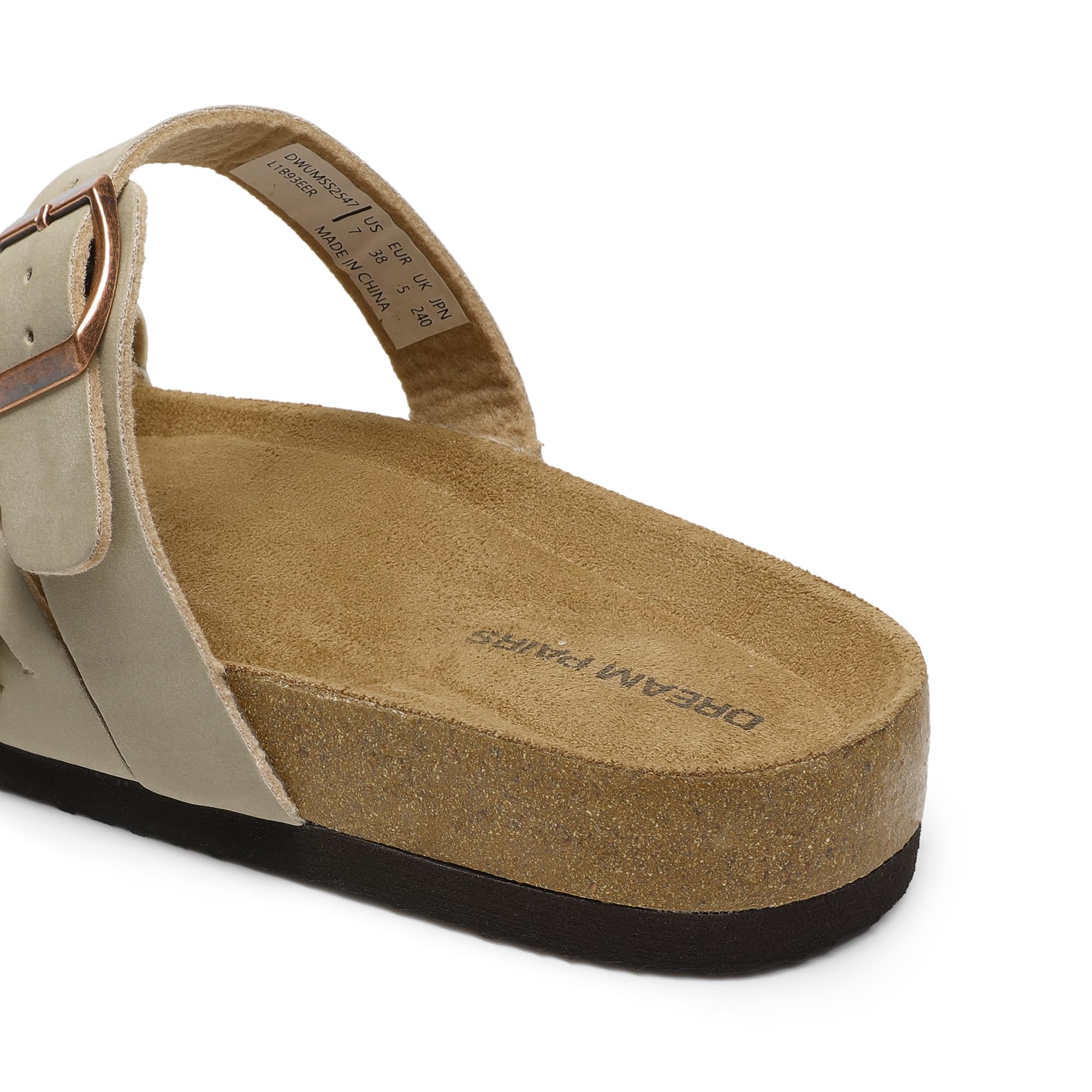 DREAM PAIRS Women's Slides Soft Cork Footbed Sandals Comfortable Walking Slip-on Flat Sandals Arch Support Adjustable Buckle Braided Straps Slippers