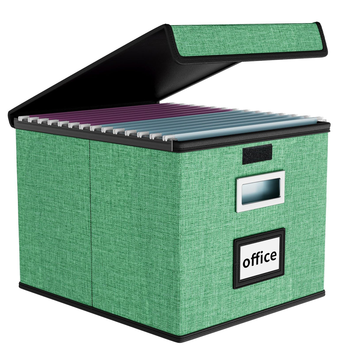 File Organizer Box with Lid, Collapsible Faux Leather Hanging File Folder Box Organizer with Plastic Slides, Decorative Home/Office Filing System Boxes for File and Folders Storage