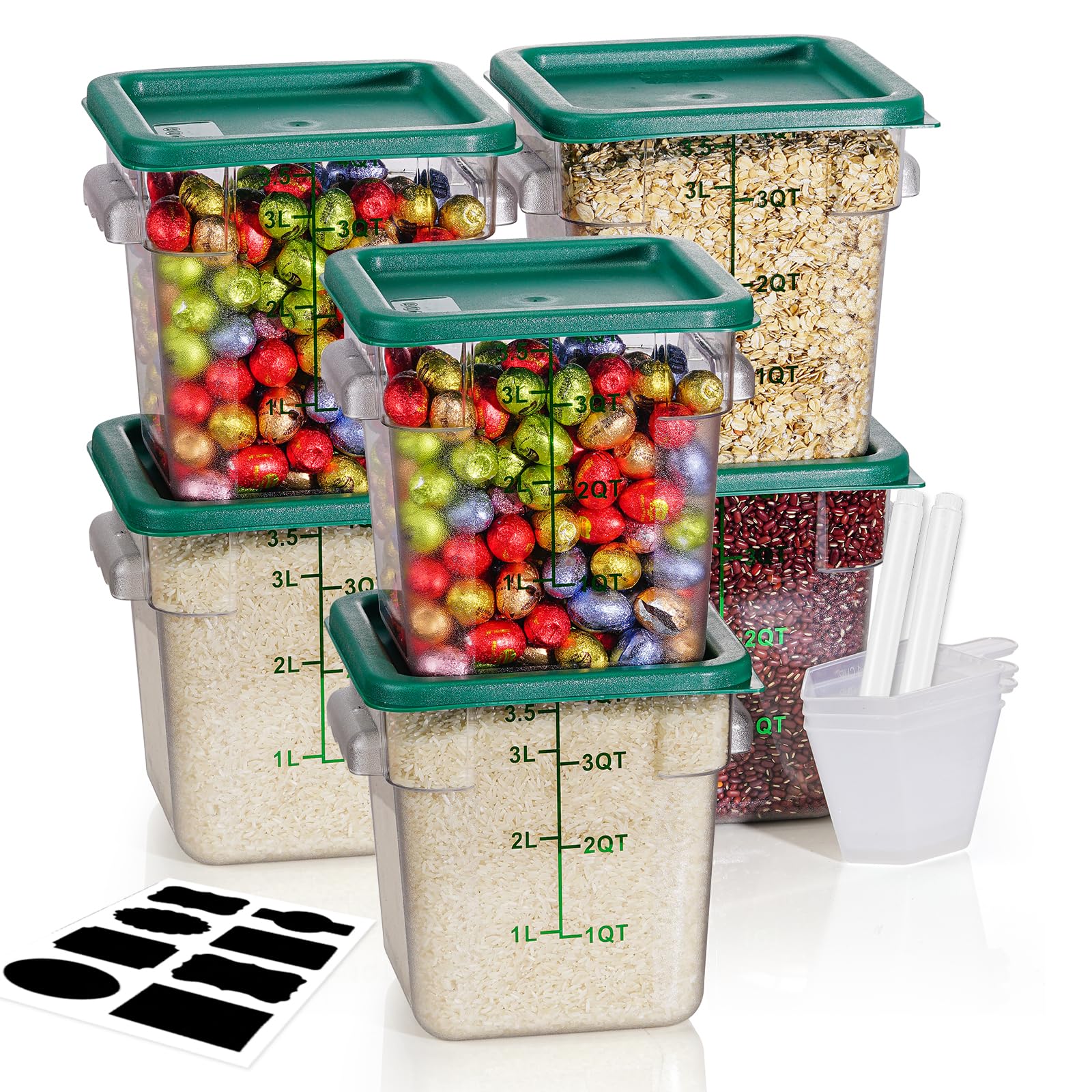 4QT NSF Food Storage Containers: 8 PCS [Food Grade][Hot&Cold Resistant] Commercial Clear Food Storage Containers with Lids for Restaurant Kitchen Proof Dough, Measuring Spoons Included(BPA FREE)