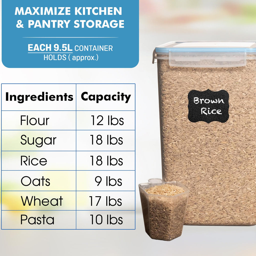 Shazo 2 PC (9.5L | 321 Oz) Extra Large Bulk Food Storage Containers with Airtight Lids for Flour, Sugar, Rice, Cereal & Pasta - Leakproof, BPA-Free Plastic Canisters for Kitchen & Pantry Organization