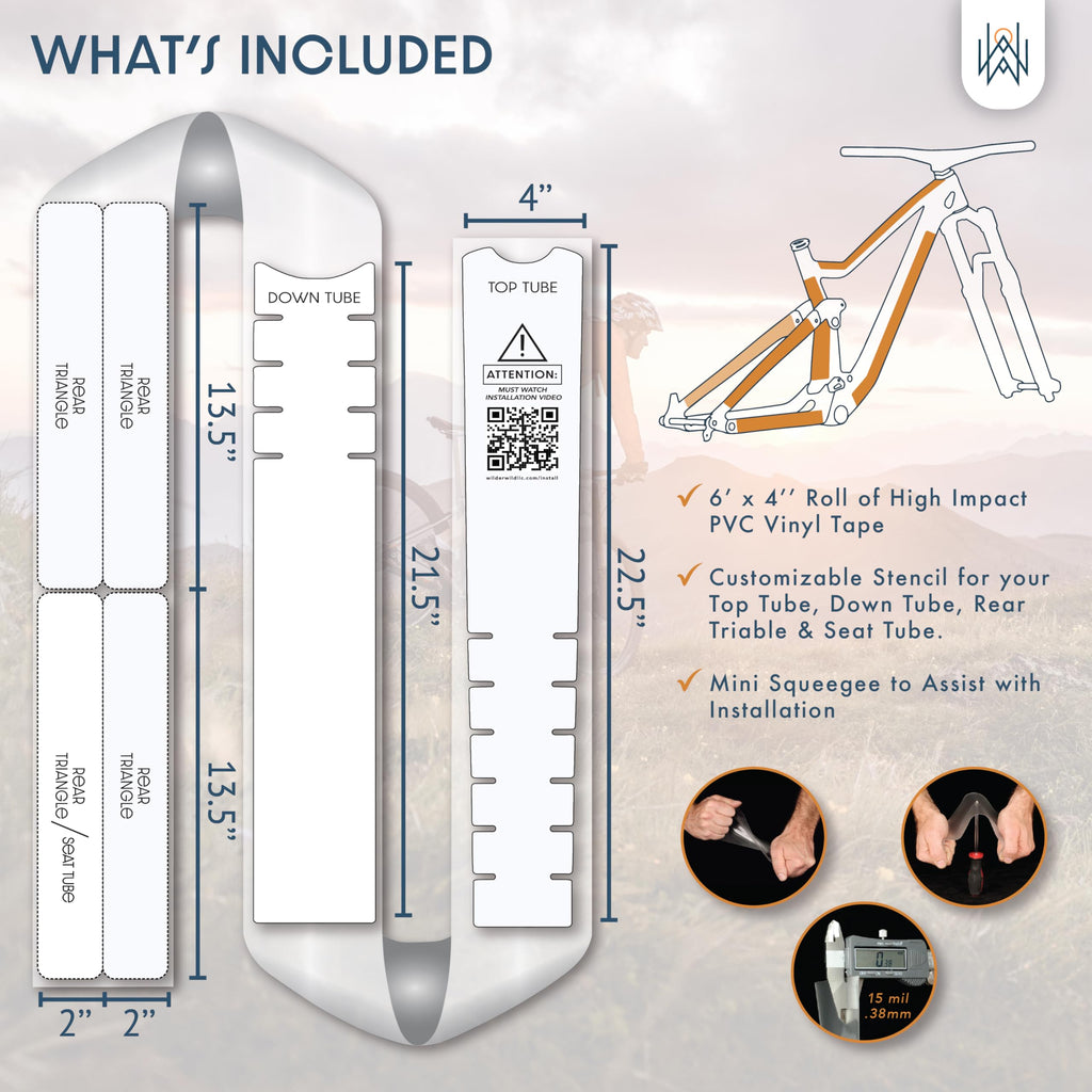 Bike Frame Protection Tape- High Impact Clear Vinyl Wrap Includes Tool (4”x72) Bicycle Frame Protector, Mountain Bike Frame Guard Chainstay Protector (Art Deco)