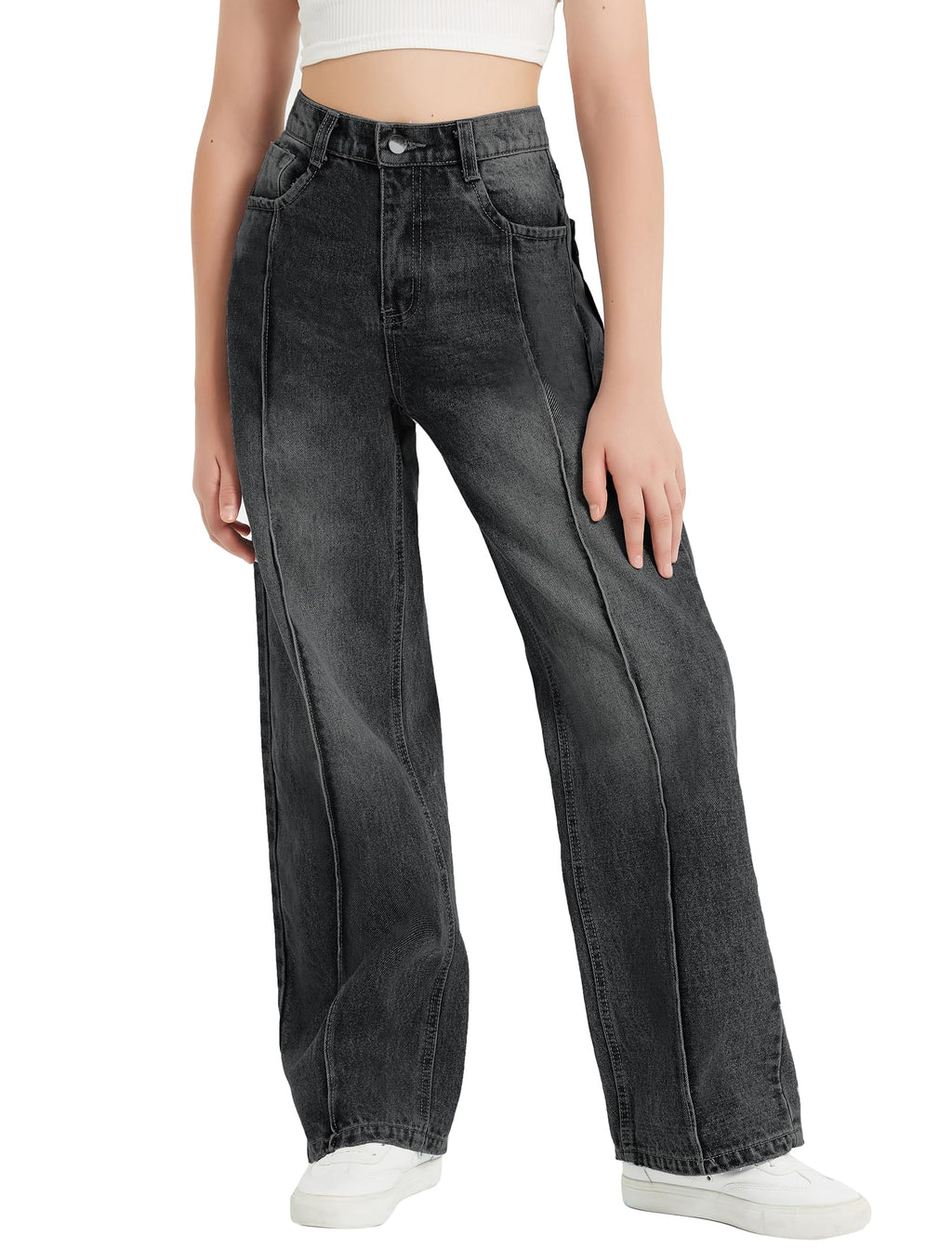 EXARUS Girls Jeans Baggy Wide Leg Cute Teen Tween Long Denim Pants Clothes Tall Junior Elastic Band Pockets