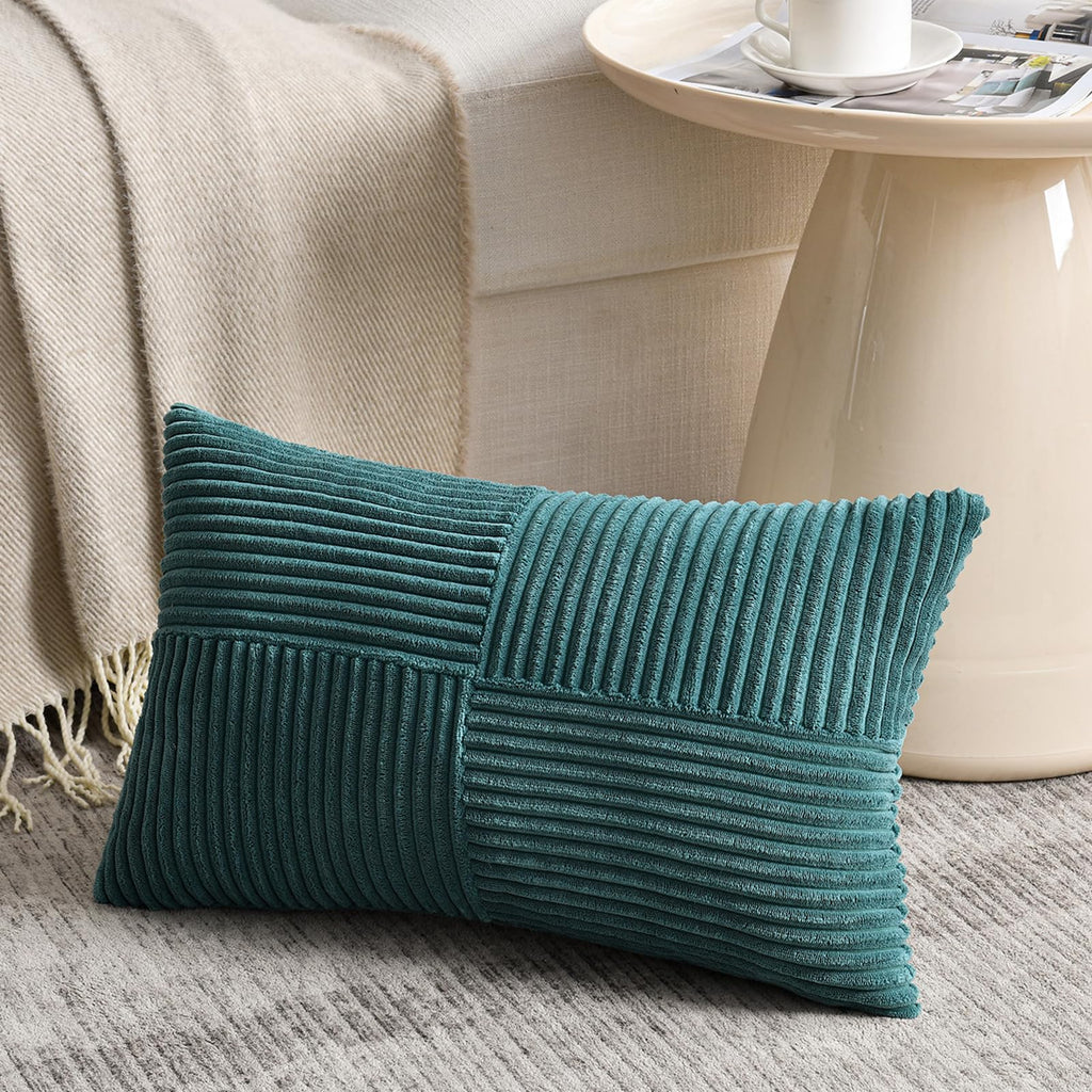 Fancy Homi Olive Green Samll Decorative Throw Pillow Covers 12x12 Inch with for Living Room Couch Bed Sofa, Rustic Farmhouse Boho Home Decor, Soft Corss Patchwork Corduroy Square Cushion Case 30x30 cm