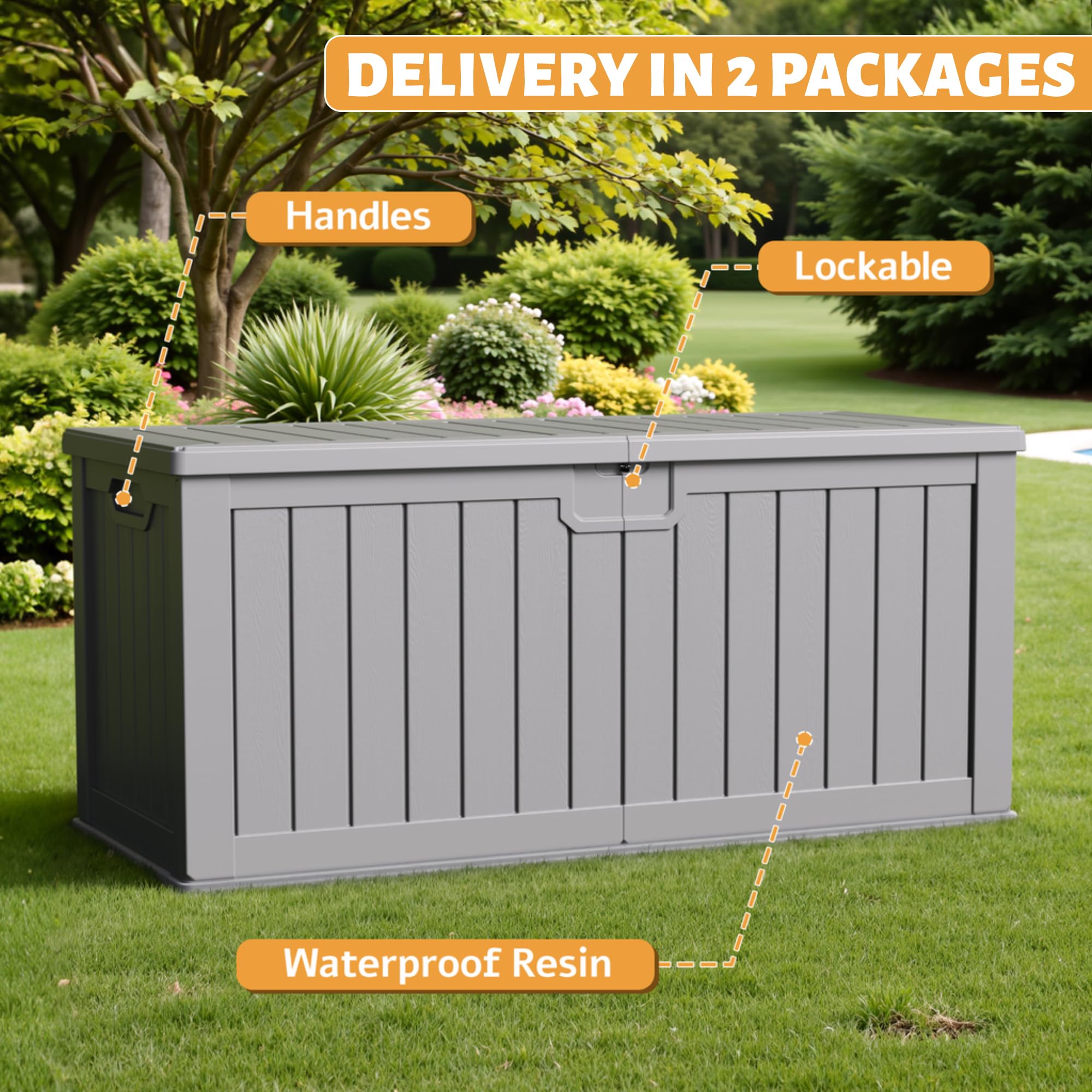 Flamaker Deck Box 30 Gallon, Waterproof Resin Small Storage Box with Lid, Outdoor Patio Furniture Cushion Garden Tool Organizer, Lockable Package Delivery Box for Porch Balcony (Black)