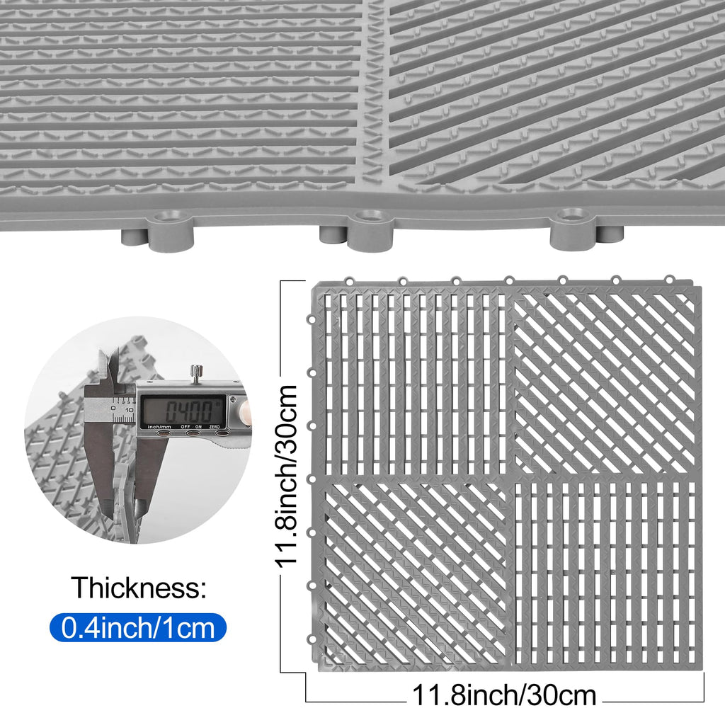 ToLanbbt Modular Interlocking Cushion 8P 11.8" x 11.8" Interlocking Rubber Floor Drain Holes Non-Slip Splicing Drainage Mats for Deck, Shower, Kitchen, Drain Pool, Sauna Bath, Indoor Outdoor (Black)