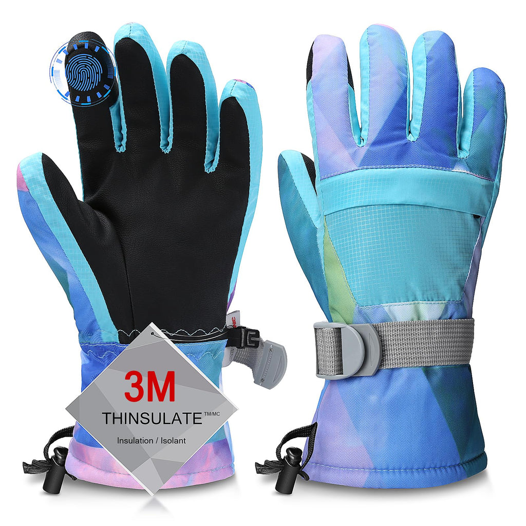 Ski Gloves,Snow Gloves Waterproof Winter Warm Cold Weather Touchscreen Gloves for Parent& Child Kids Skiing,Snowboarding