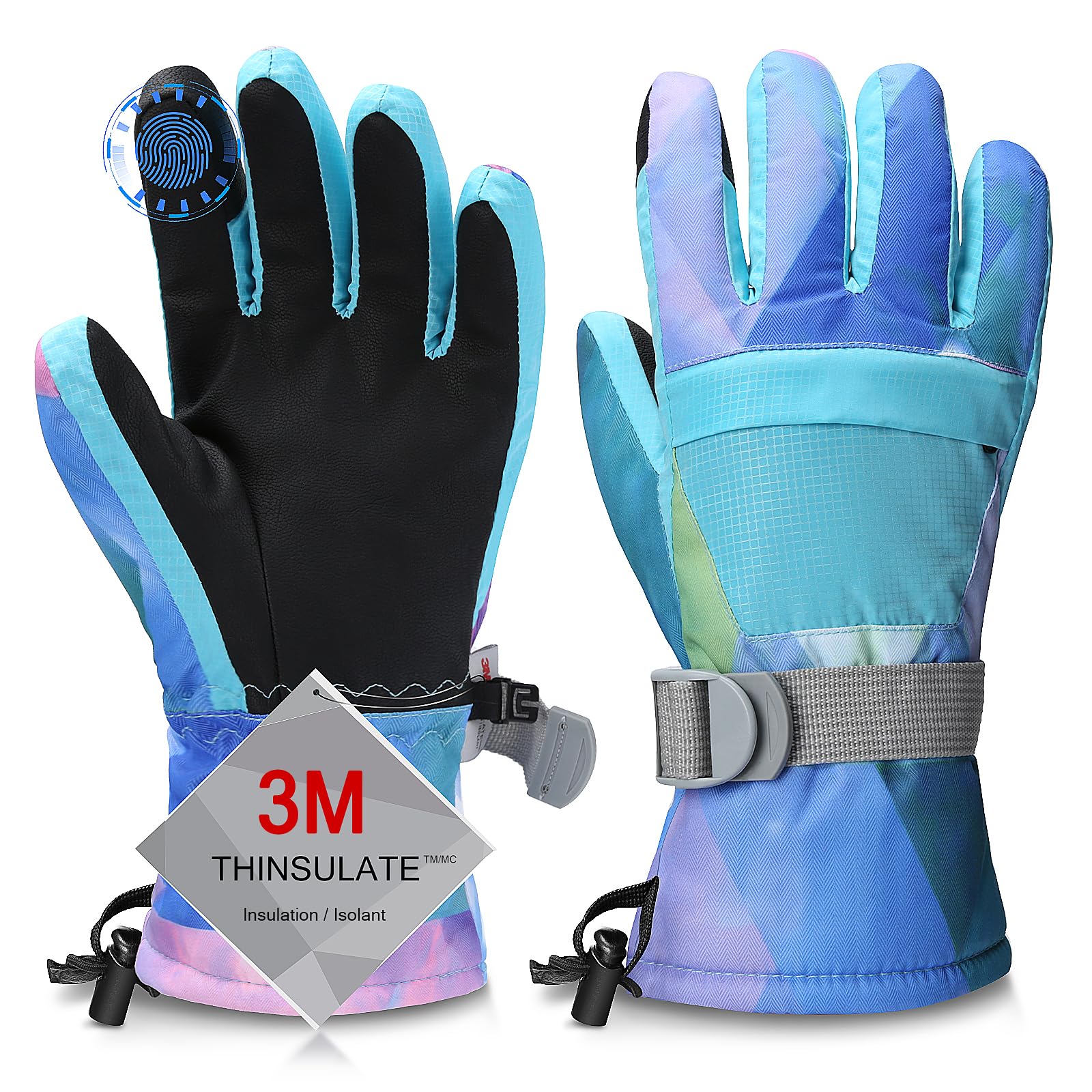 Ski Gloves,Snow Gloves Waterproof Winter Warm Cold Weather Touchscreen Gloves for Parent& Child Kids Skiing,Snowboarding