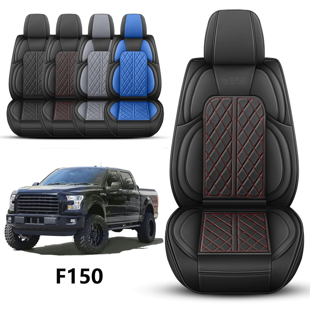 Car Seat Cover Custom Fit for Ford F150 2009-2026 Faux Leather Seat Cover Set Compatible with Regular Cab Super Cab Super Crew Pickup Truck Cushions (Black, Front Seat)