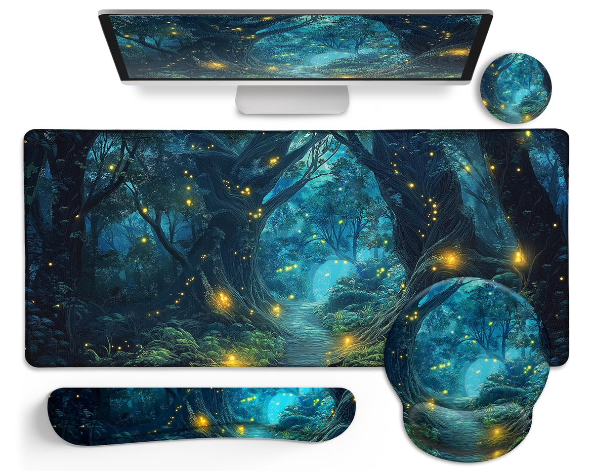 Black Striped Ergonomic Large Desk Mat Set with Wrist Rest