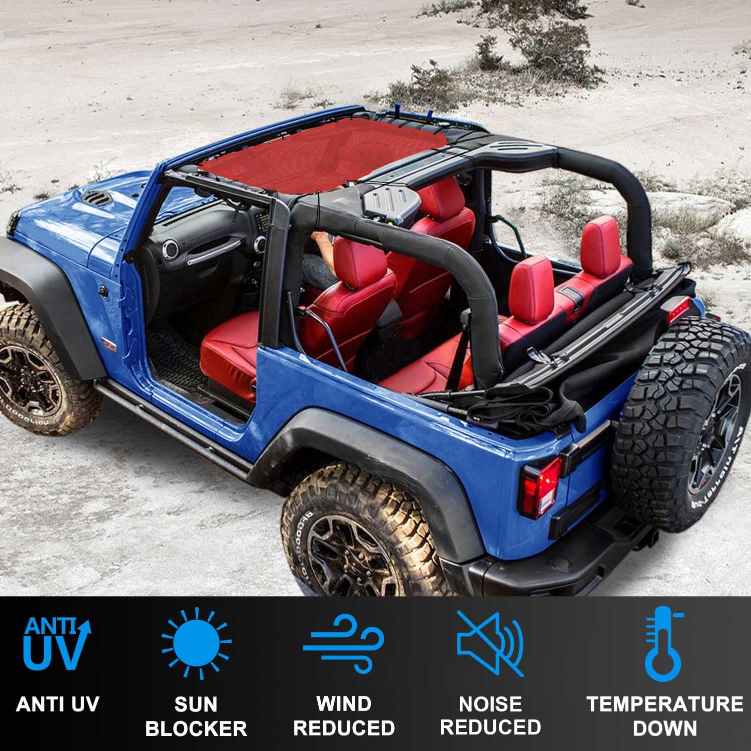 JT Top Sun Shade Roof Compatible with Jeep Gladiator 4 Door 2018 to 2023 Sunshade Sunroof Bikini Cover Blocks UV Wind Noise Black Mesh for Front and Rear 2 pcs
