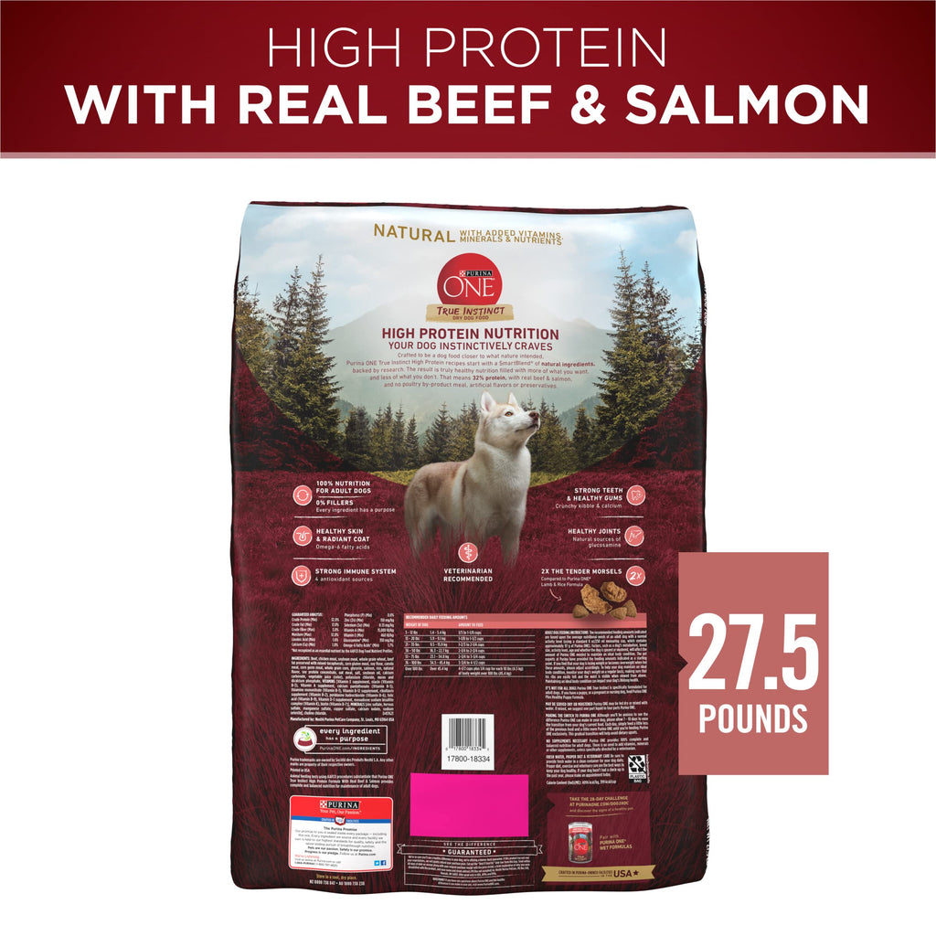 Purina ONE Natural High Protein Dry Dog Food Dry True Instinct with Real Beef and Salmon With Bone Broth and Added Vitamins, Minerals and Nutrients - 15 lb. Bag