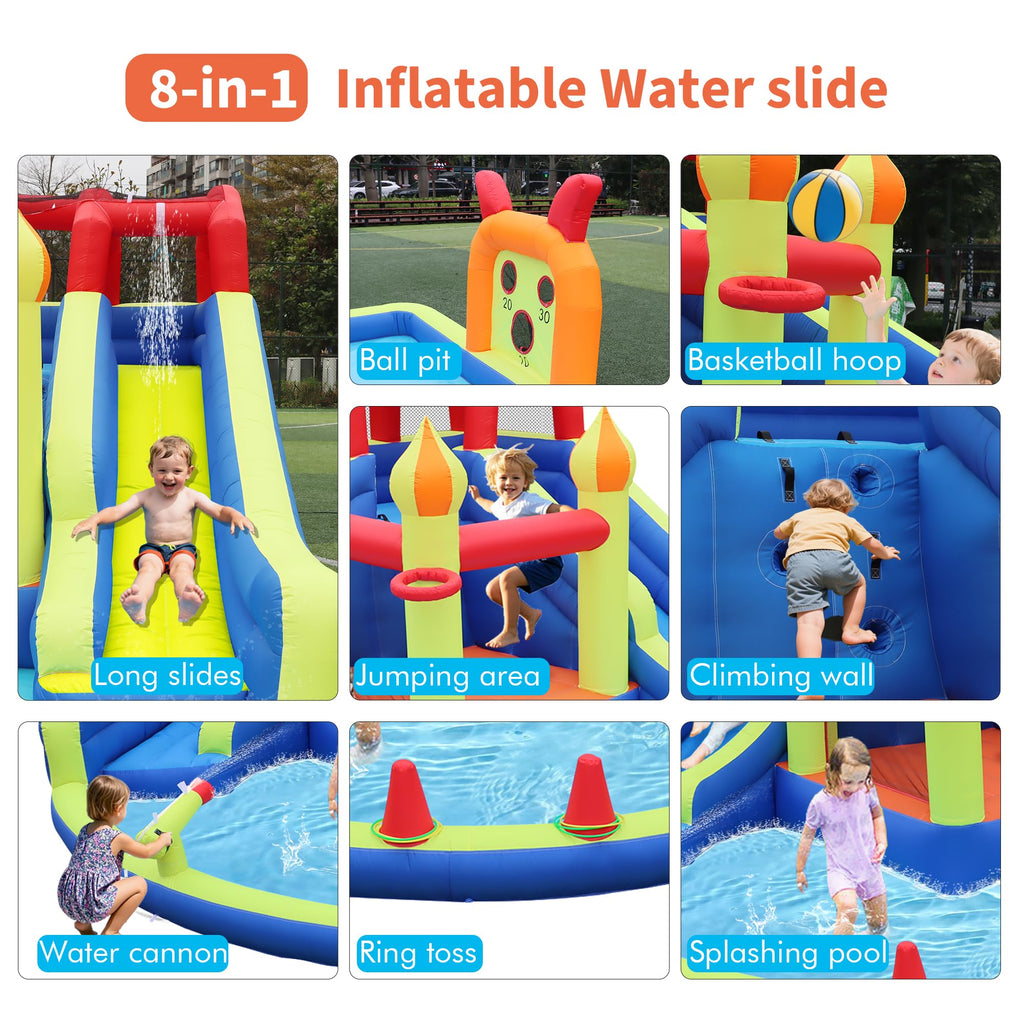 Blow Up Water Slides Two Long Slides Jumping Bouncy Castle for Kids Outdoor Inflatable Bounce House with 680W Blower for Kids Backyard
