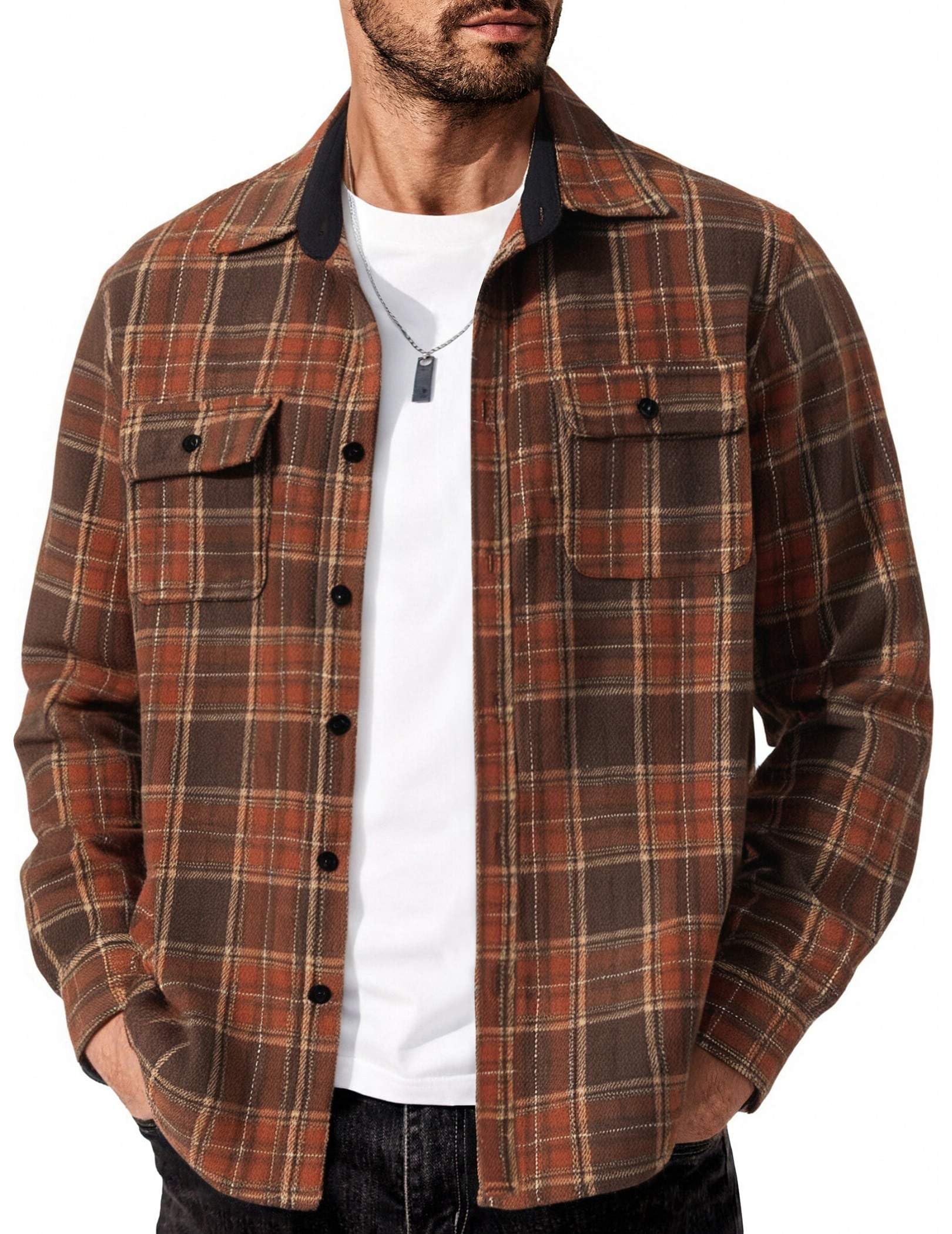 COOFANDY Men's Flannel Shirts Long Sleeve Cotton Plaid Shirt Jacket Casual Button Down Shirt with Pockets