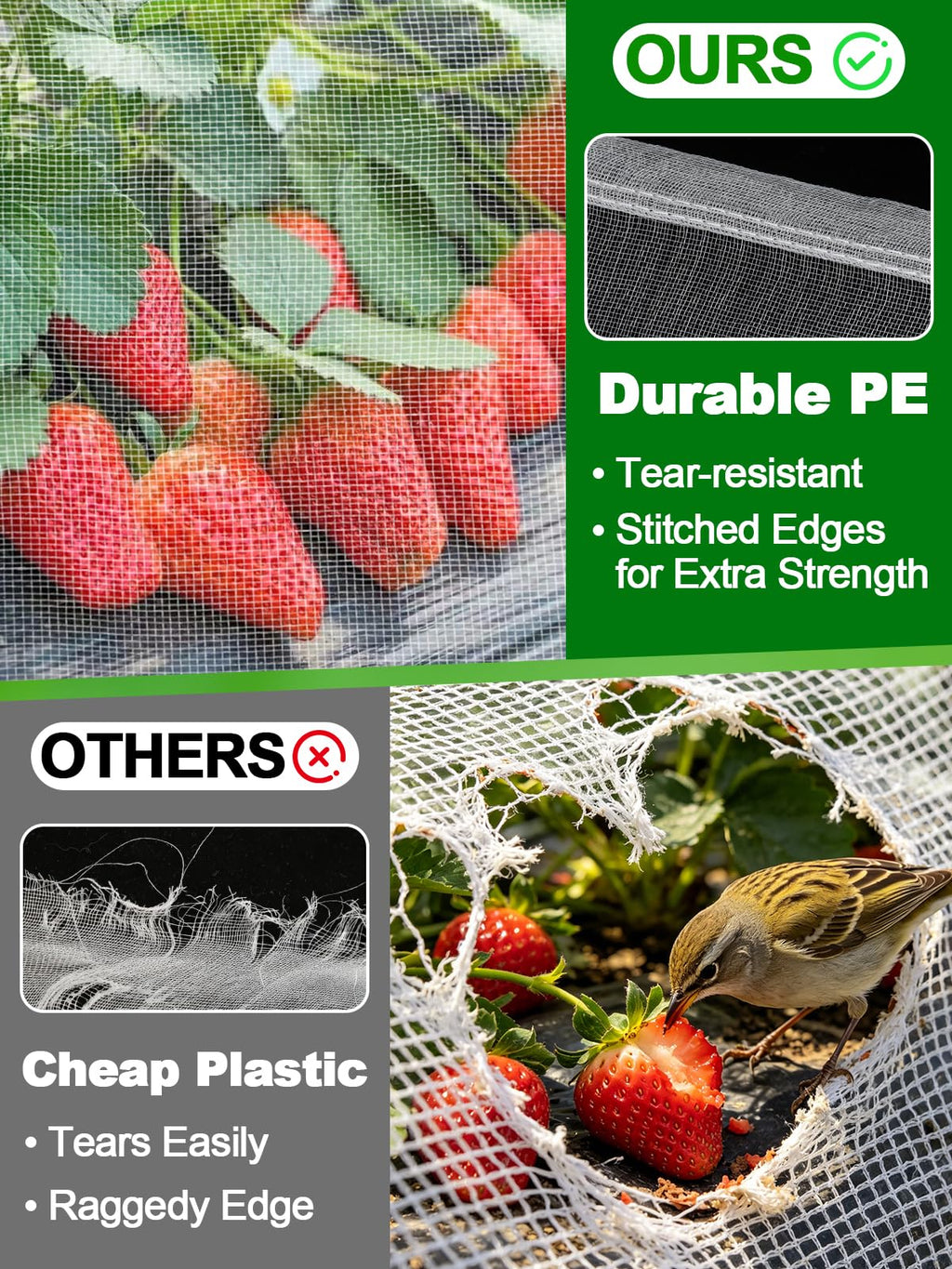 4x10ft Garden Netting - Ultra Fine Mesh Plant Covers to Keep Small Animals Pest Out, Bird Barrier for Protecting Vegetables Fruits Flowers Raised Beds (Without Support Pole)