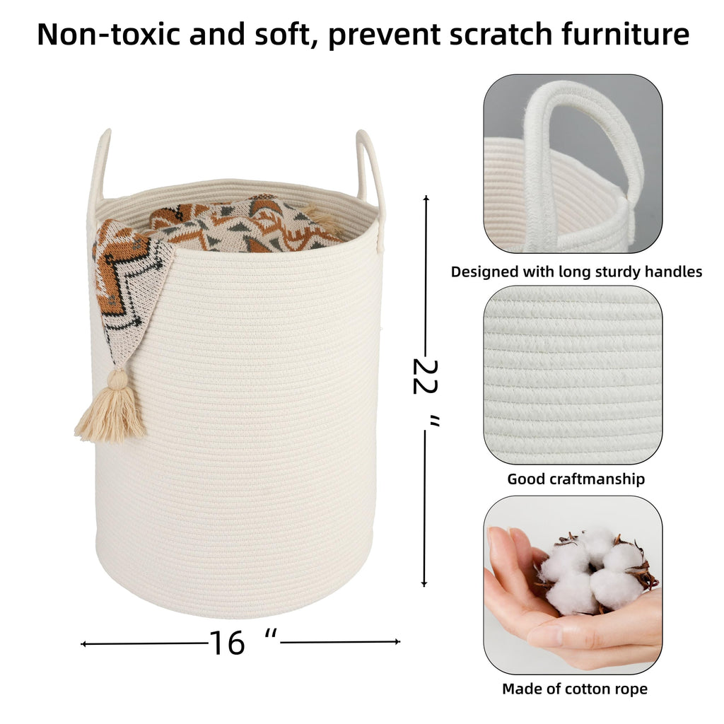 XUANGUO Black Cotton Rope Laundry Basket Hamper for Clothes Woven Storage Basket for Living Room Bedroom Boho Tall Rope Baskets for Blanket Toys Pillow Towels Baby Nursery Hamper Bin Large