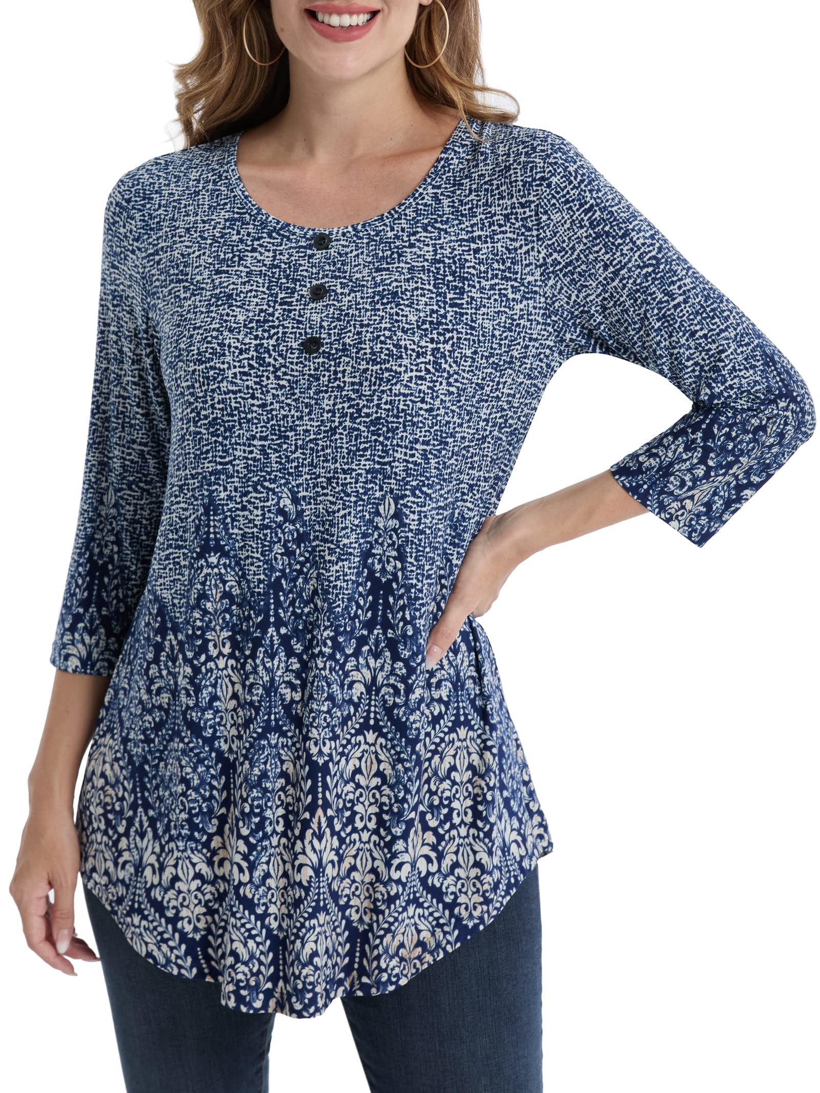 BAISHENGGT Womens Tops 3/4 Sleeve Round Neck Casual Tunic Tops Fall Fashion 2025 Dressy Casual Blouses