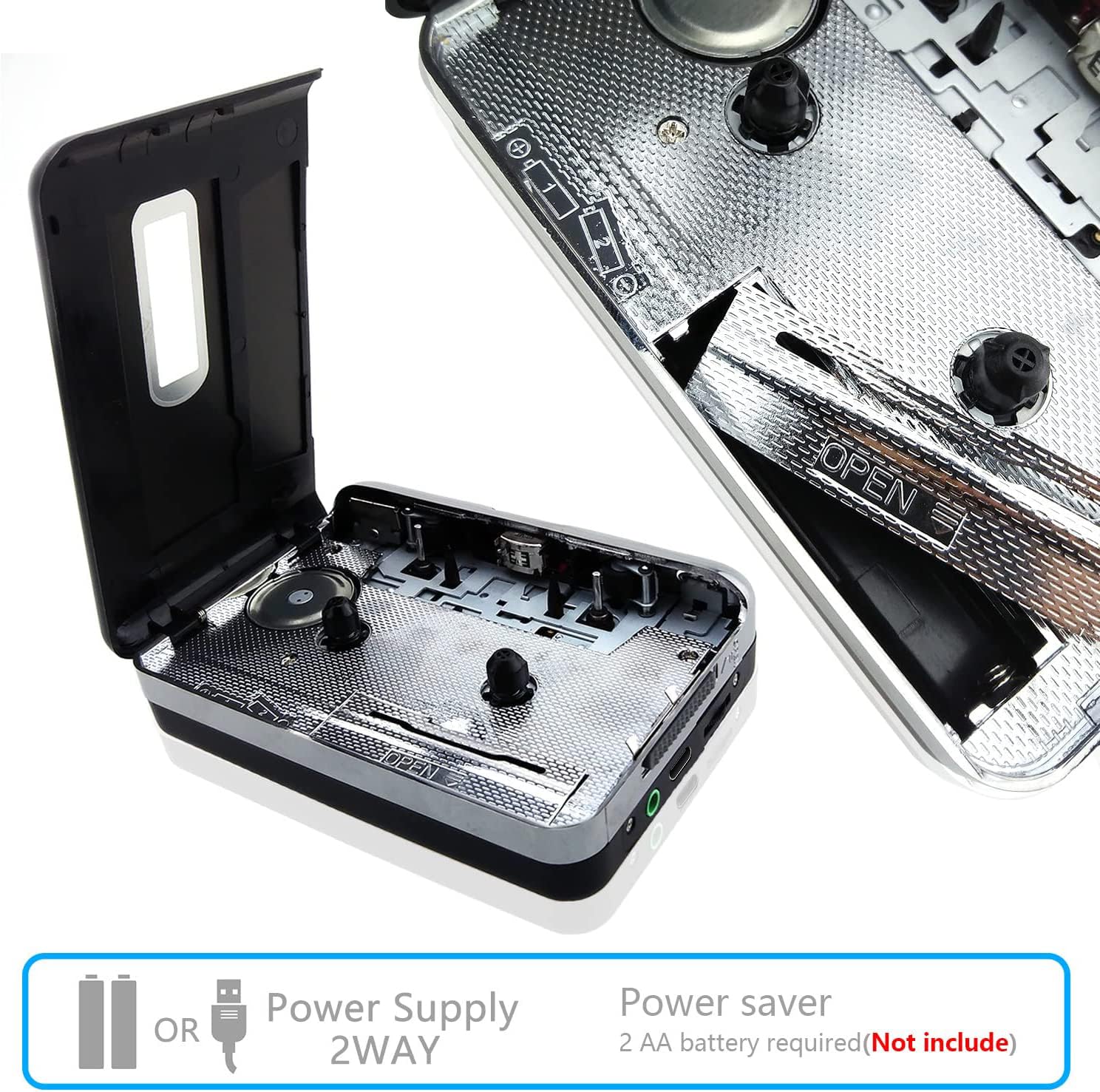 Reshow Cassette Tape Player – Portable Tape Player Audio Cassette to Digital Converter, Compatible with Laptops and Personal Computers Convert Cassette Tape Recorder to iPod Format (Silver)