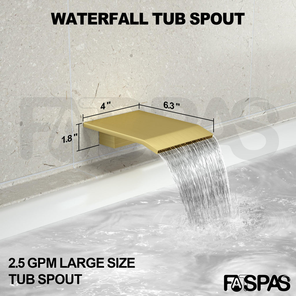 Brushed Gold Shower System with 10-Inch Rain Showerhead and Tub Spout | cUPC-certified pressure balance brass valve to prevent scalding, CEC-certified air injection technology for low pressure