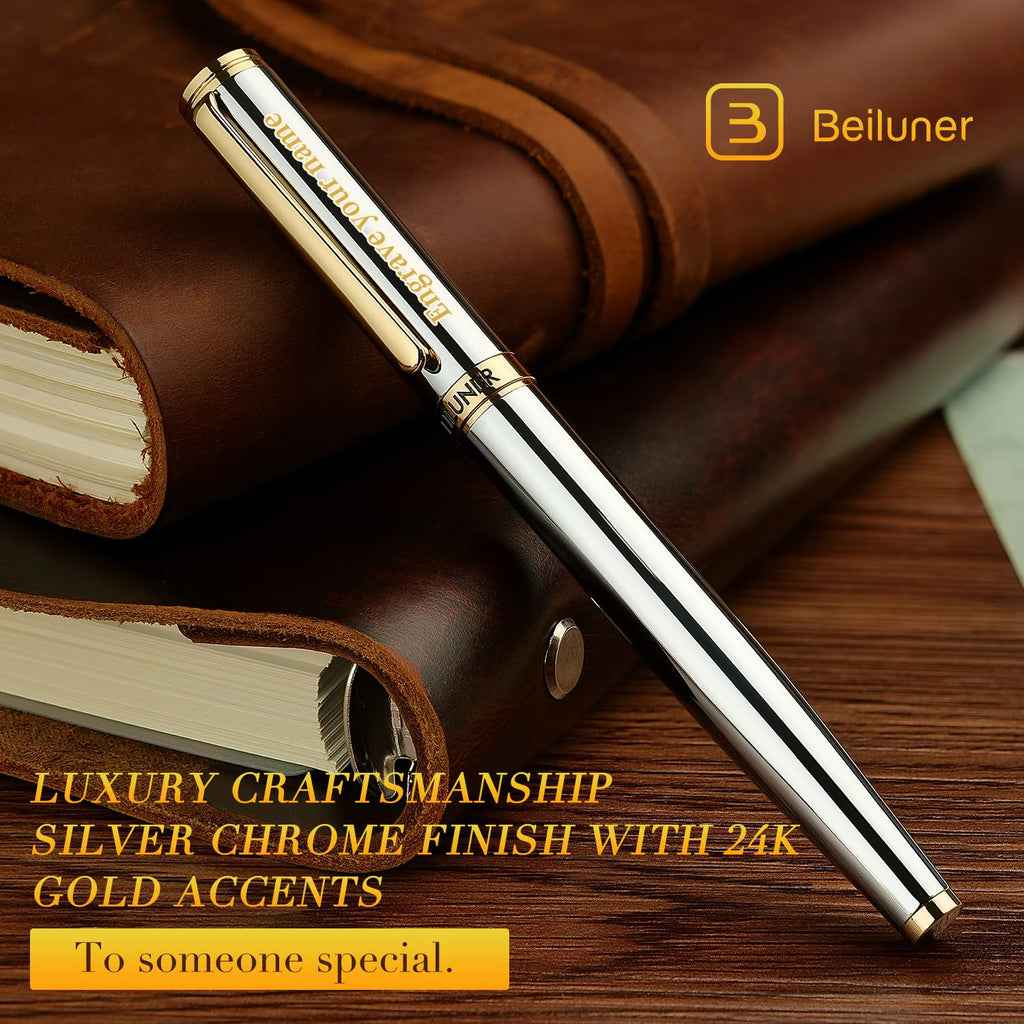 BEILUNER Luxury Rollerball Pen,24K Gold Trim,Noble and Elegant Designs,Schneider Ink Refill, Best Roller Ball Pen Gift Set for Men & Women, Professional, Executive Office, Nice Pens
