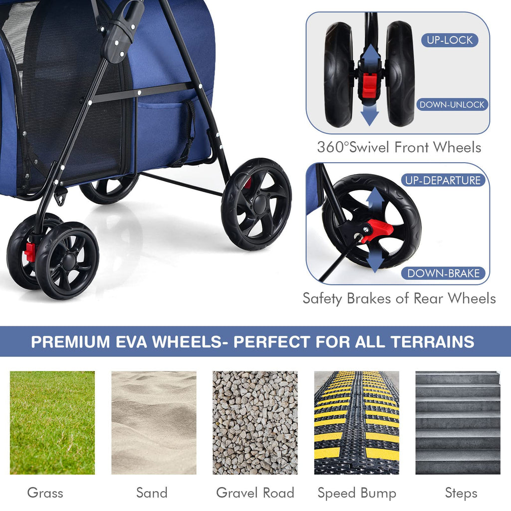 Giantex Double Pet Stroller with 2 Detachable Carrier Bags, Safety Belt, 4 Lockable Wheels, Folding Cat & Dog Stroller for Small Medium Pets, Cats Dogs Puppy Travel Strolling Cart (Beige)