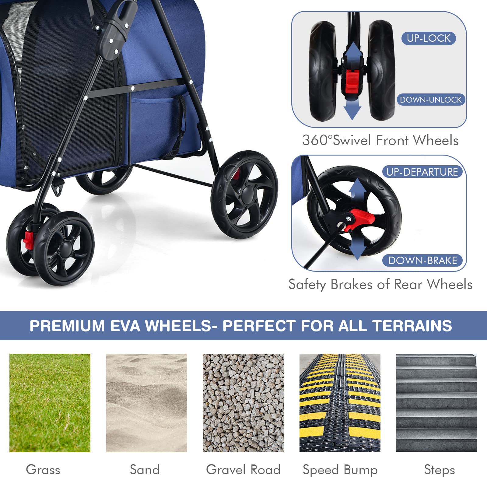 Giantex Double Pet Stroller with 2 Detachable Carrier Bags, Safety Belt, 4 Lockable Wheels, Folding Cat & Dog Stroller for Small Medium Pets, Cats Dogs Puppy Travel Strolling Cart (Beige)