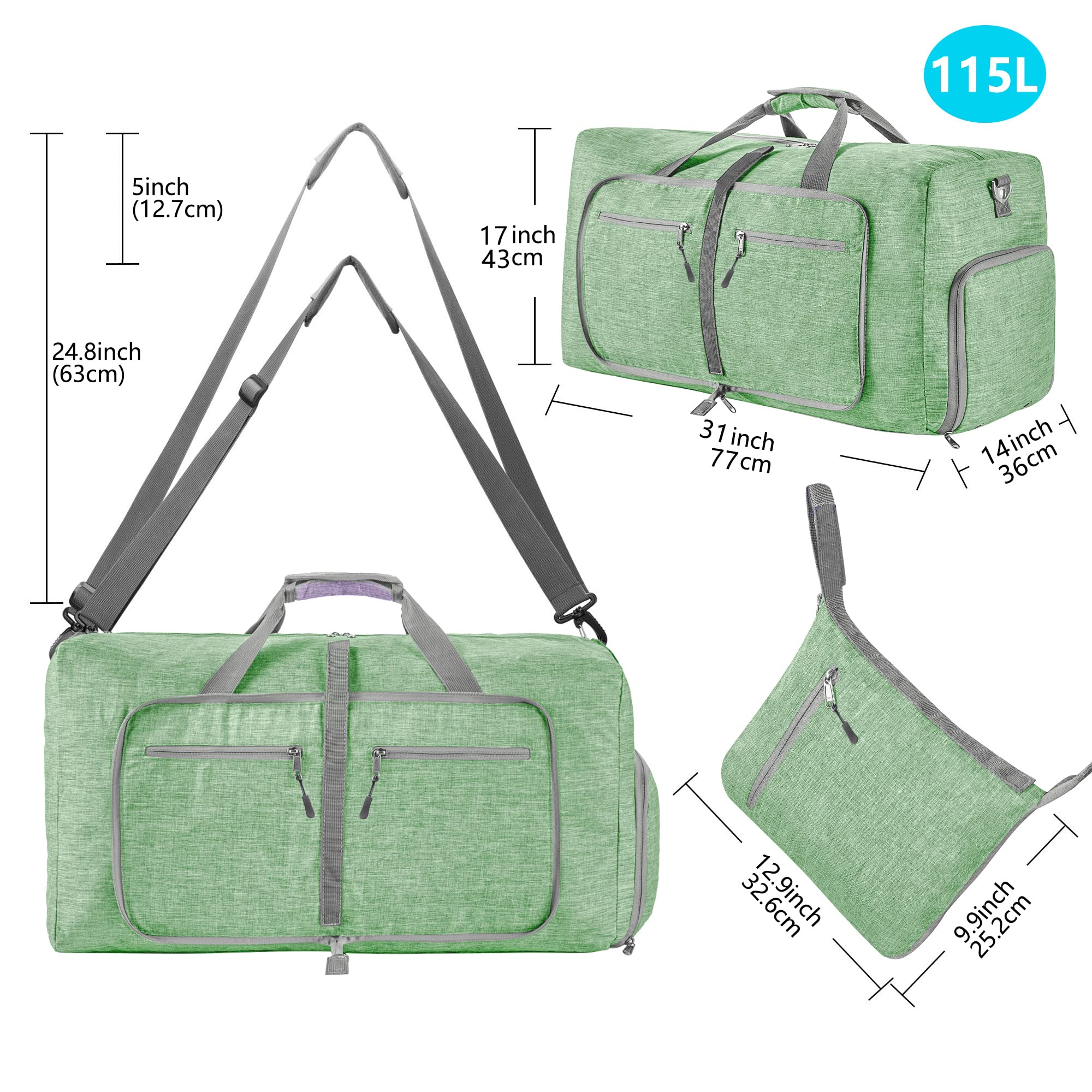Vomgomfom 65L/85L/115L Foldable Travel Duffle Bag, Lightweight Checked Luggage with Shoe Compartment, Water-Resistant Weekender Overnight Bag for Men & Women
