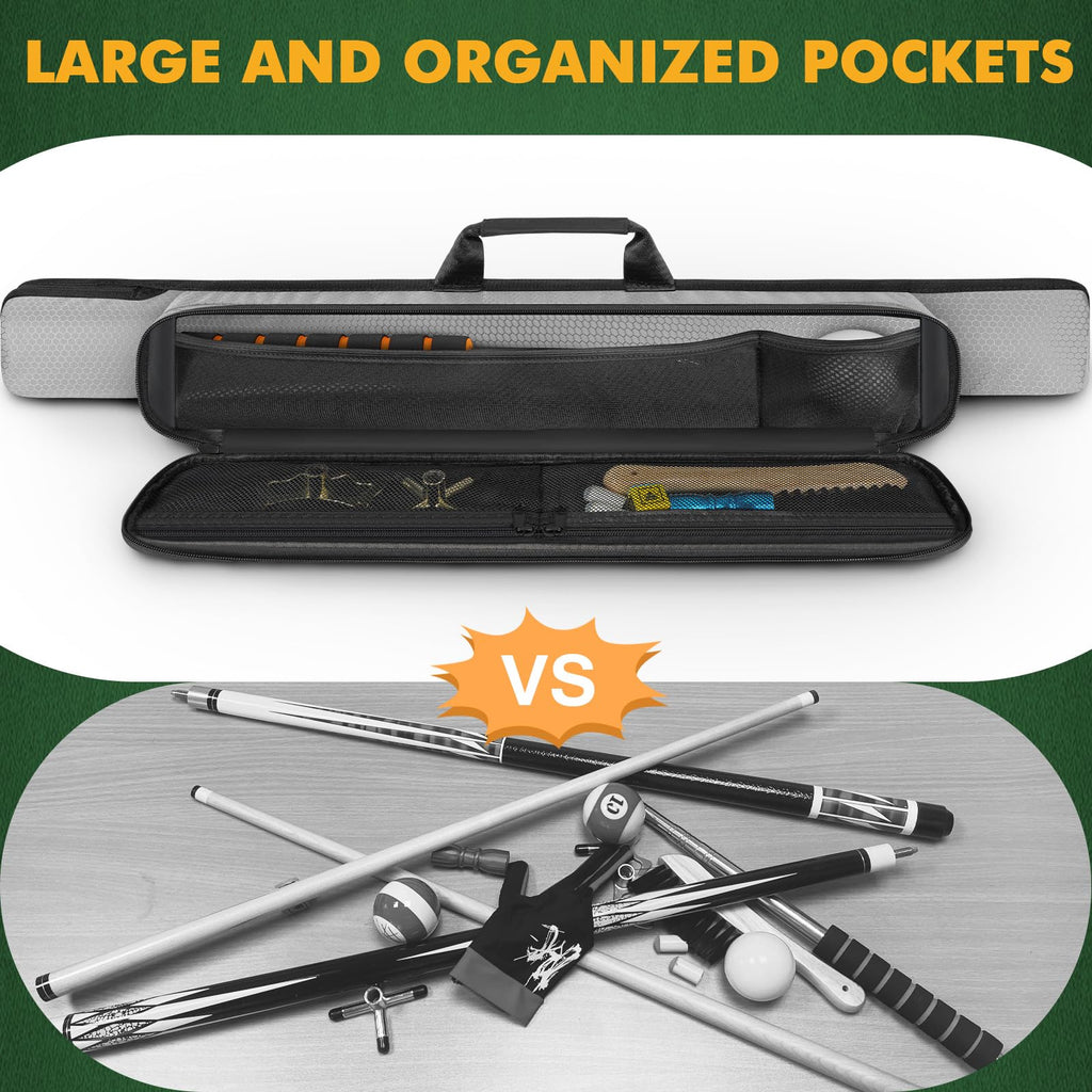 PEKREWS Pool Cue Case, Soft Pool Stick Case 1x1 Holds 1 Butt and 1 Shaft with Queue Zipper Pocket, Sturdy Polyester Billiard Cue Bag with Shoulder Strap Handle, Billiard Stick Bag for Men and Women