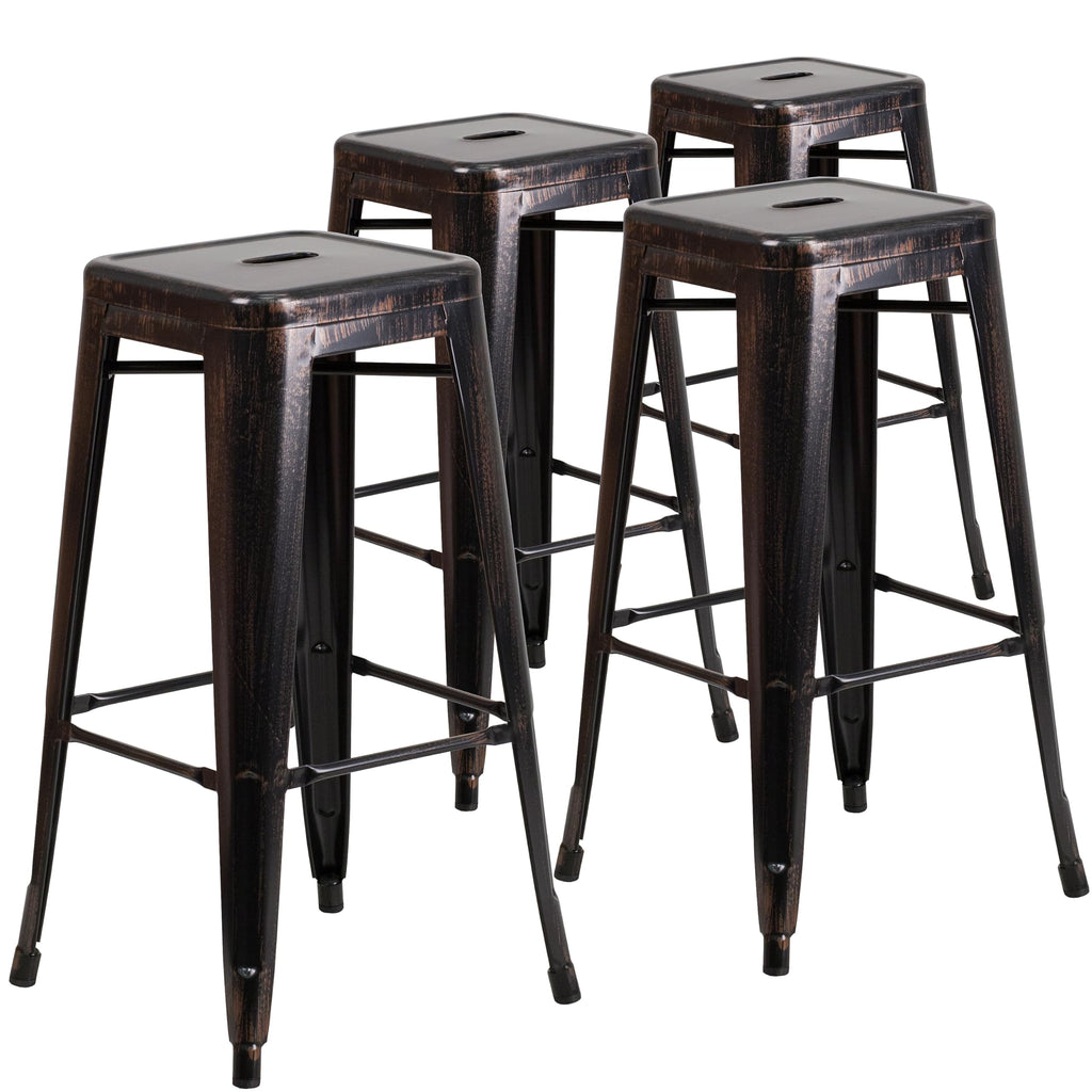 Flash Furniture 30"H Commercial Modern Metal Backless Barstool, Indoor/Outdoor Industrial Square Stacking Bar Stool for Patio Bars/Restaurants, Black