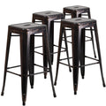 Flash Furniture 30"H Commercial Modern Metal Backless Barstool, Indoor/Outdoor Industrial Square Stacking Bar Stool for Patio Bars/Restaurants, Black