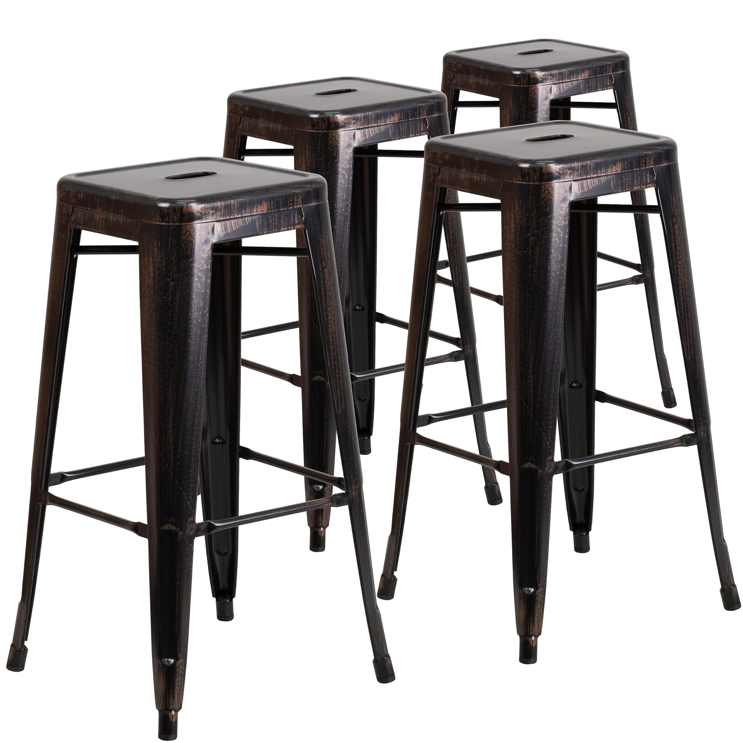 Flash Furniture 30"H Commercial Modern Metal Backless Barstool, Indoor/Outdoor Industrial Square Stacking Bar Stool for Patio Bars/Restaurants, Black