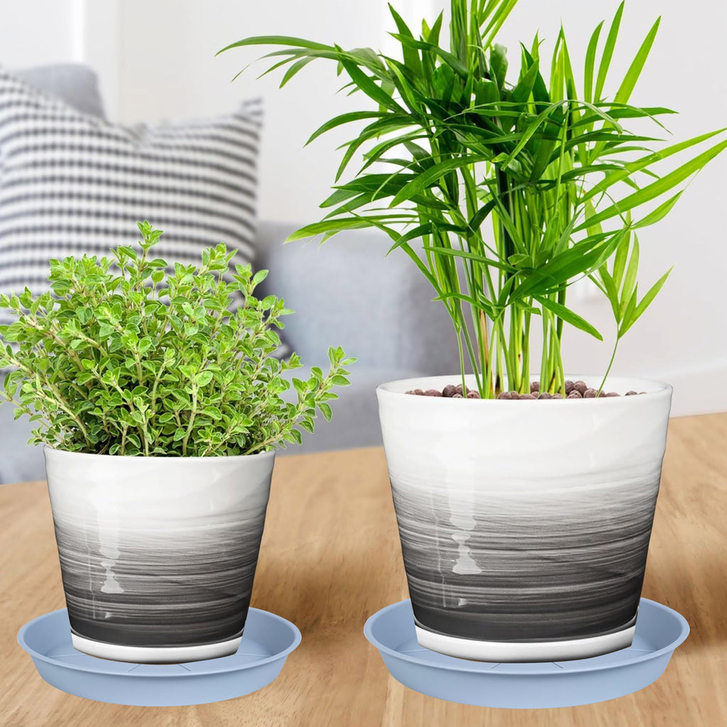 OVZILKI 6 Pack of Plant Saucer Tray 4 6 8 10 12 14 17 19 22 25 inch, Heavy Duty Plastic Pot Plant Drip Trays Saucers for Indoors Outdoor, Plant Water Tray for Planters 3-5" (4", Beige)