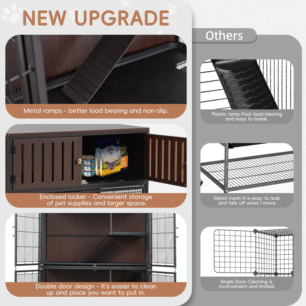 Fragess Metal Large Guinea Pig Cages 5 Levels, 60" H Rolling Ferret Cage with Removable Ramps & Double Door, Cages with Locker, Squirrel Cage Christmas Decoration Pet Crate Furniture