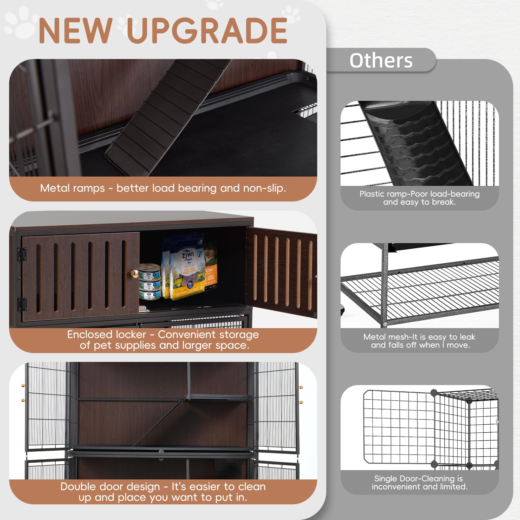 Fragess Metal Large Guinea Pig Cages 5 Levels, 60" H Rolling Ferret Cage with Removable Ramps & Double Door, Cages with Locker, Squirrel Cage Christmas Decoration Pet Crate Furniture